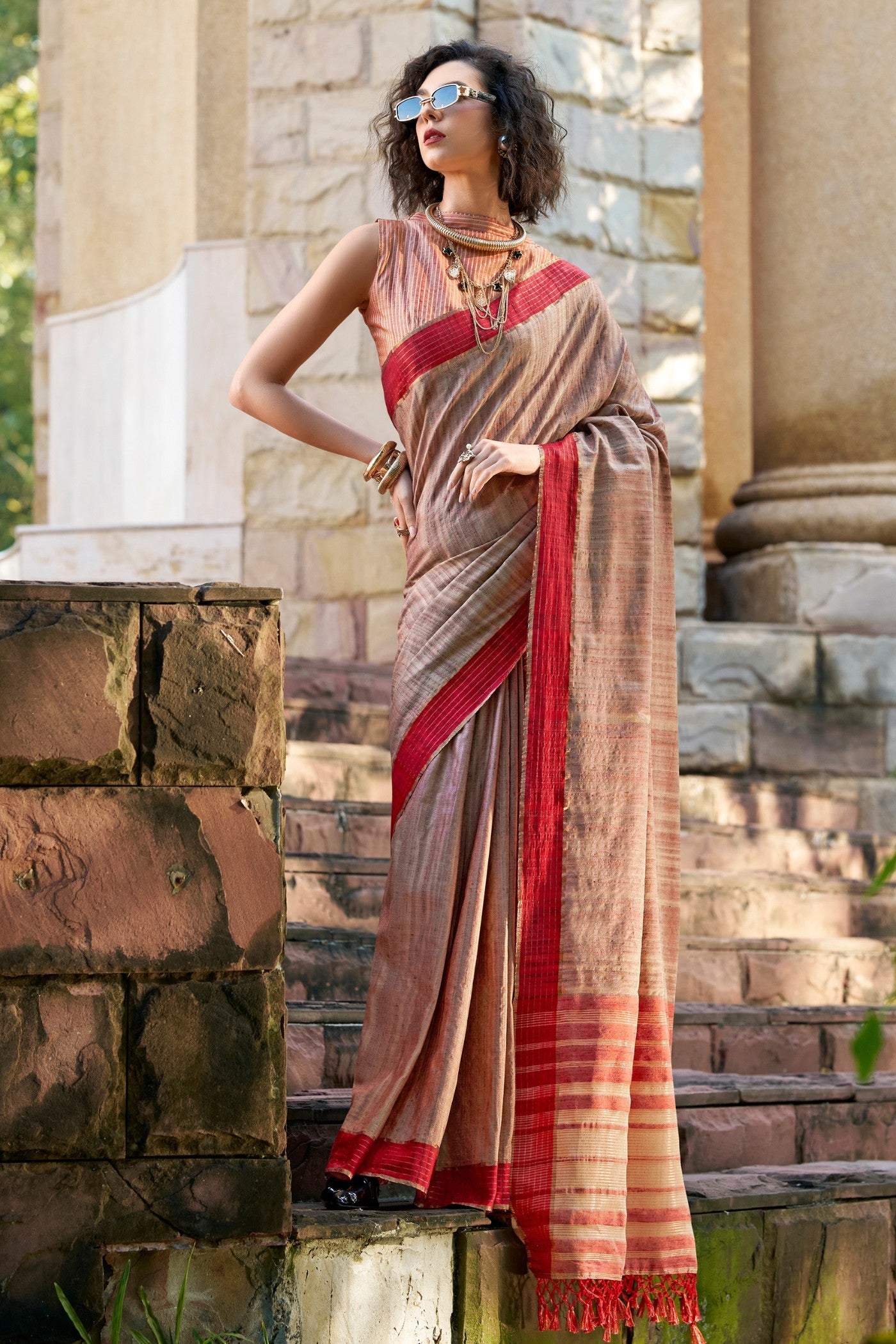 Roman Coffee Brown Handloom Katan Saree