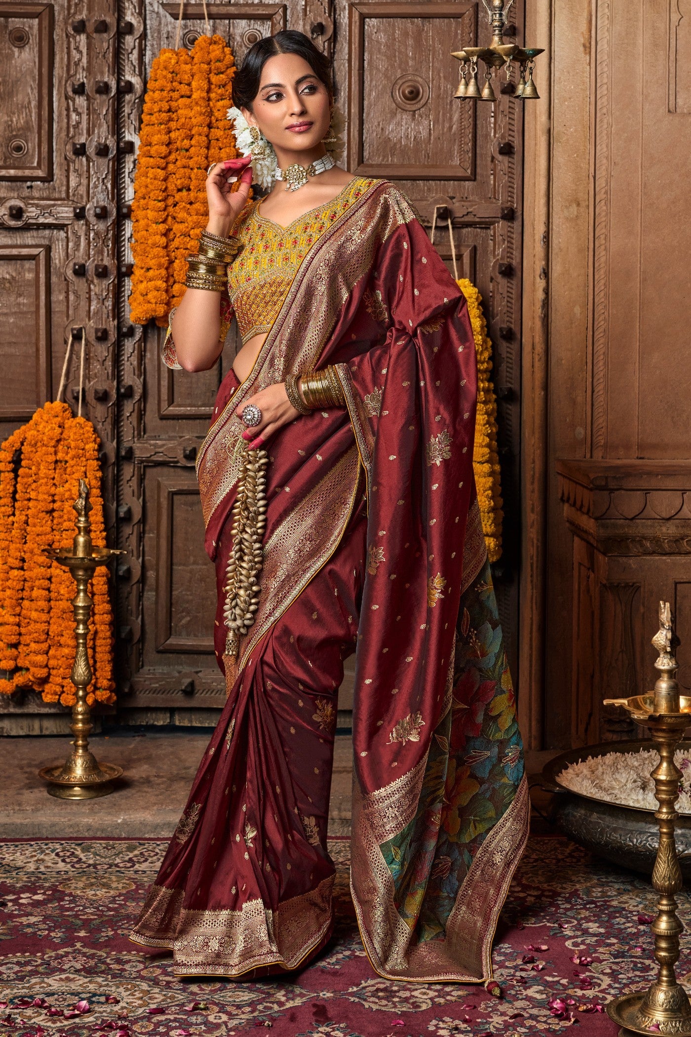 Nutmeg Maroon Designer Banarasi Saree