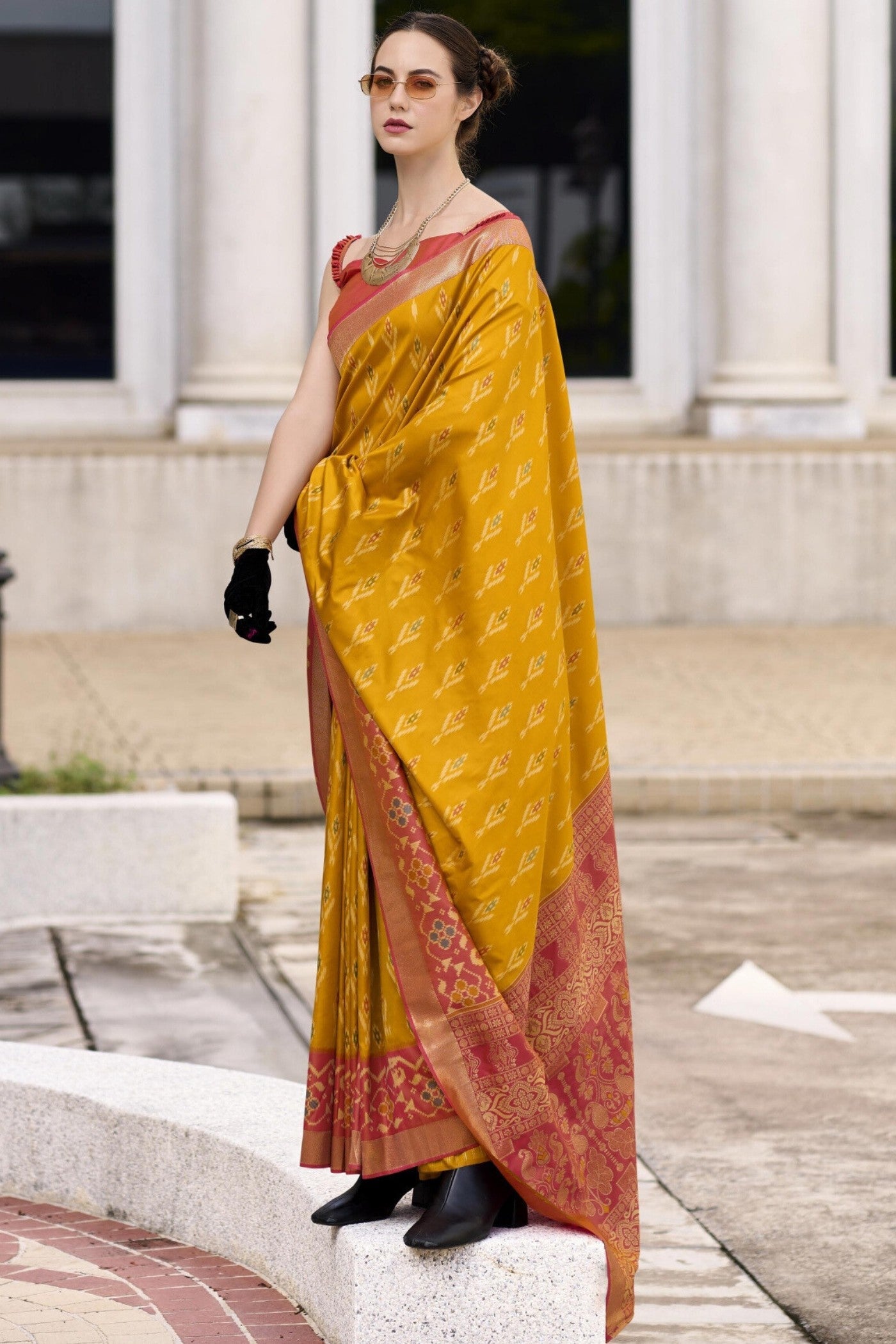 Tulip Yellow Woven Banarasi Soft Silk Saree