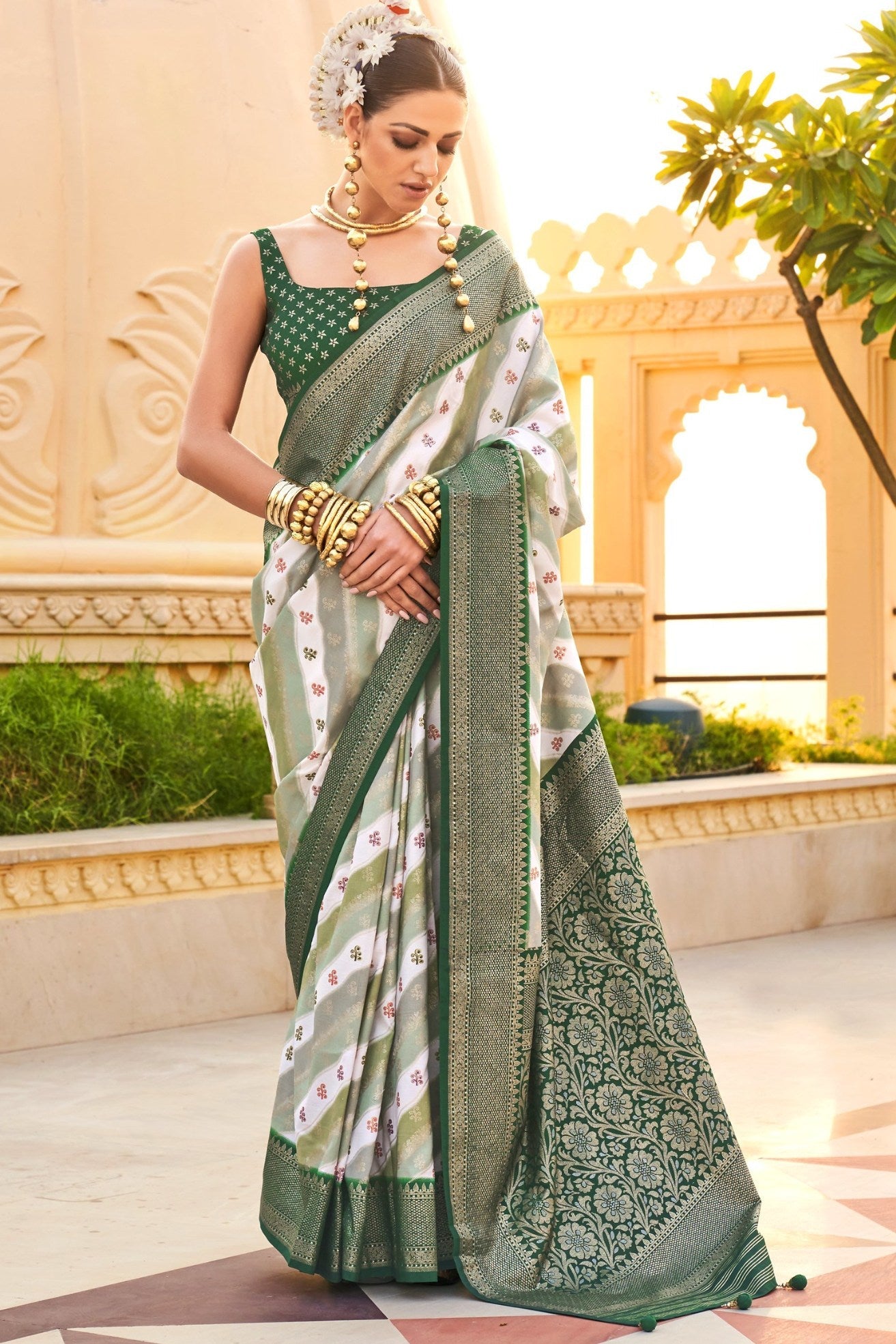 Granite Green Woven Patola Printed Silk Saree