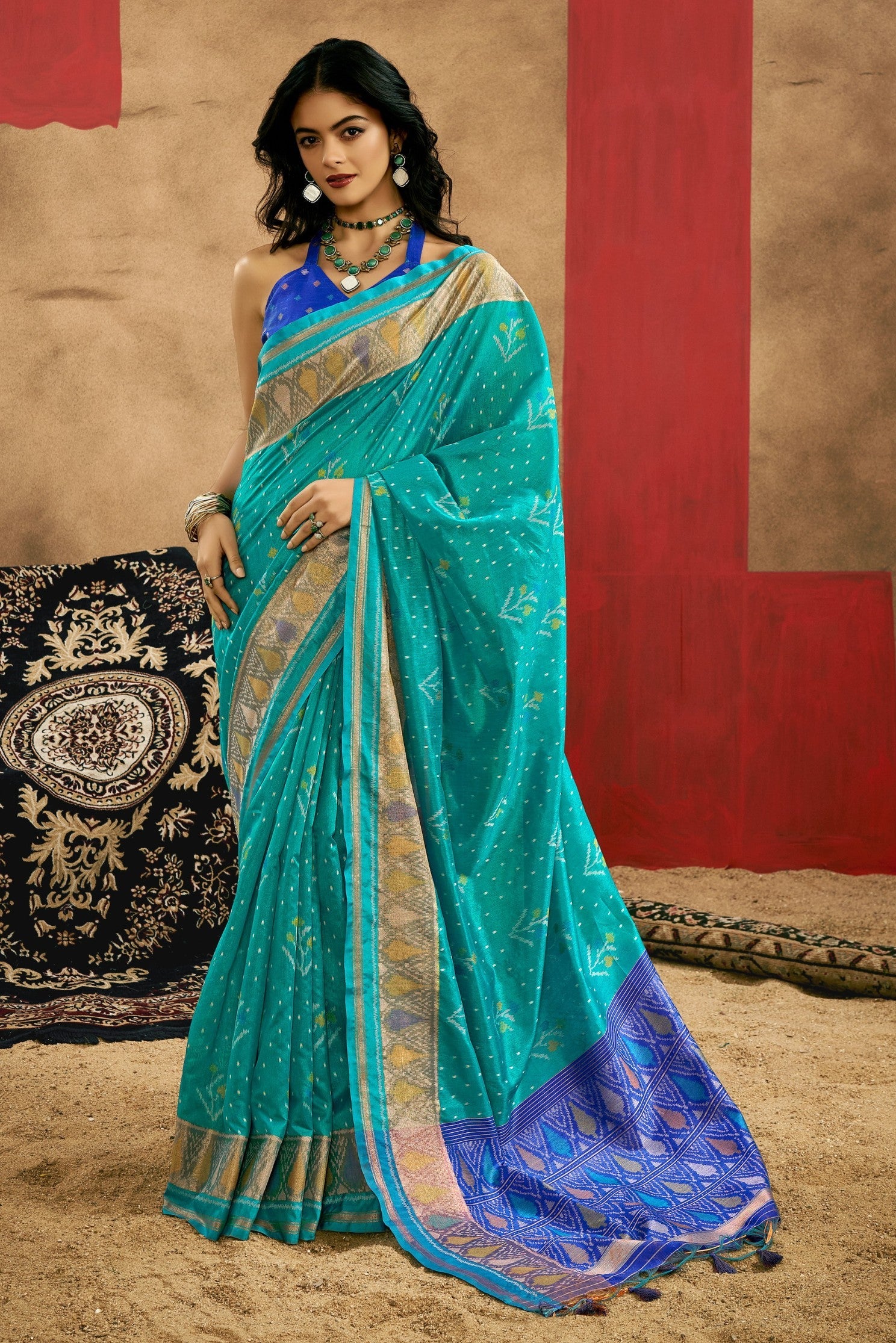 Tradewind Blue Patola Handloom Saree