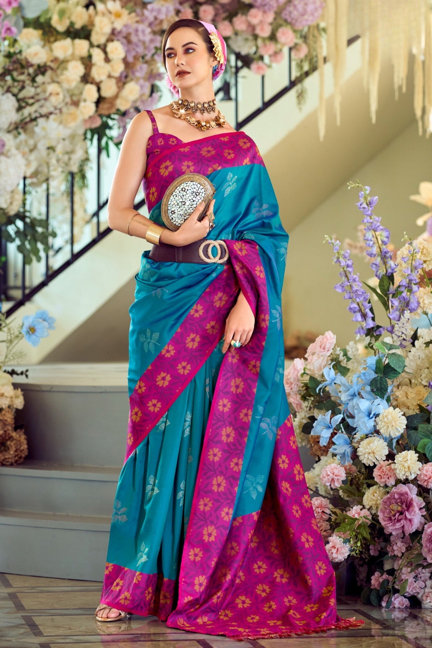 Chathams Blue Woven Banarasi Saree