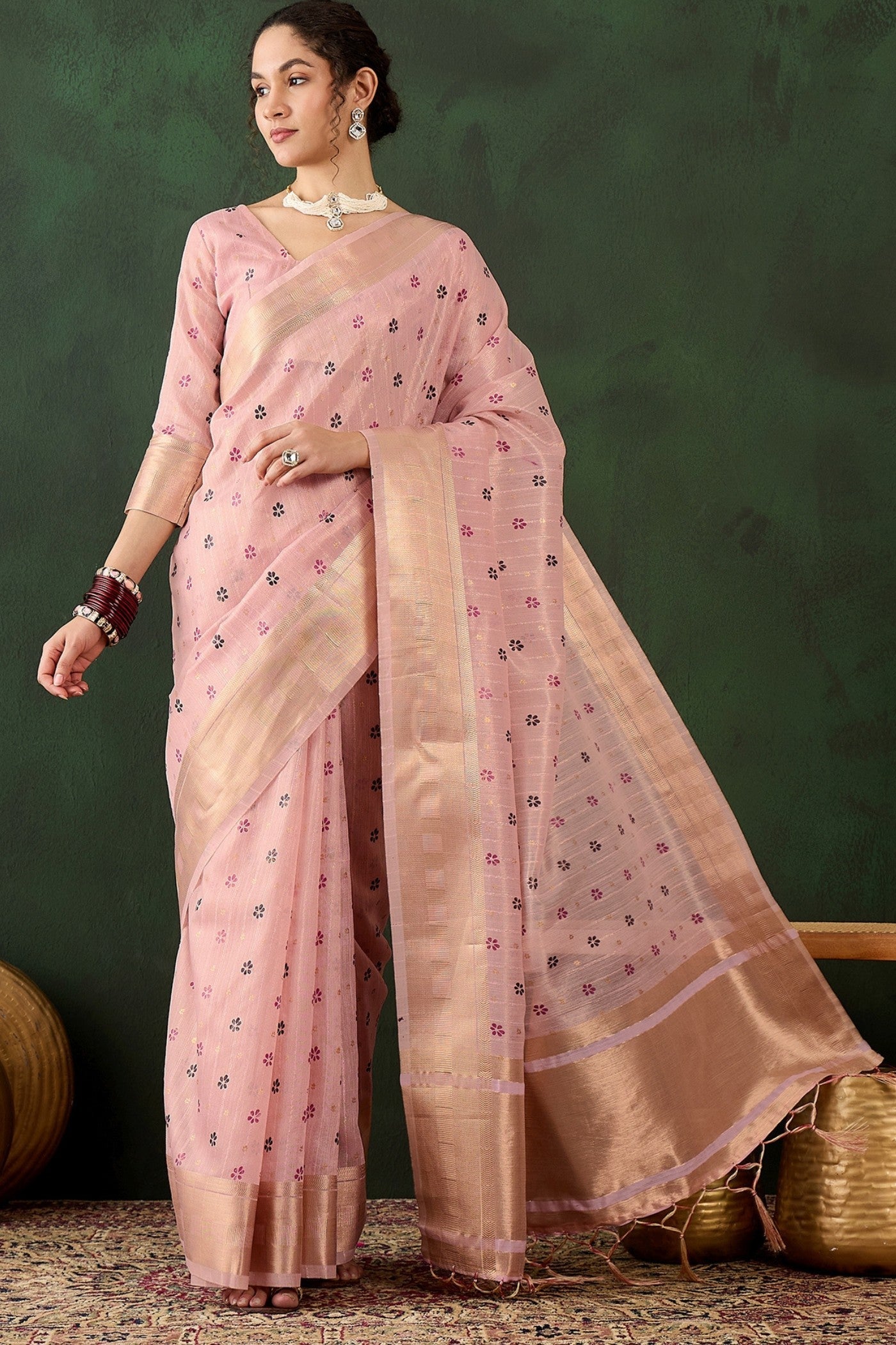 Cupid Pink Woven Khadi Organza Saree