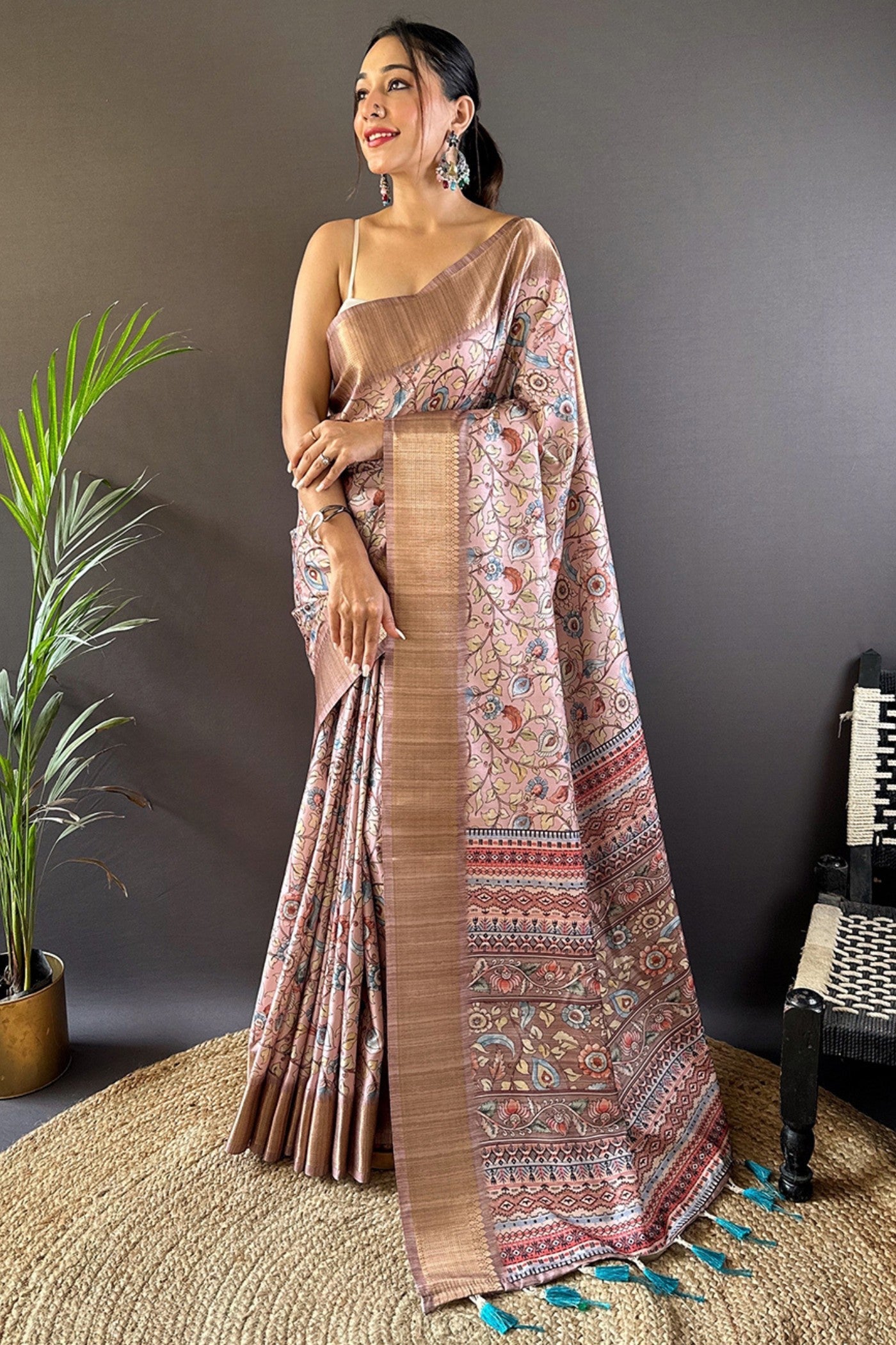 Bubble Cream Printed Tussar Silk Saree