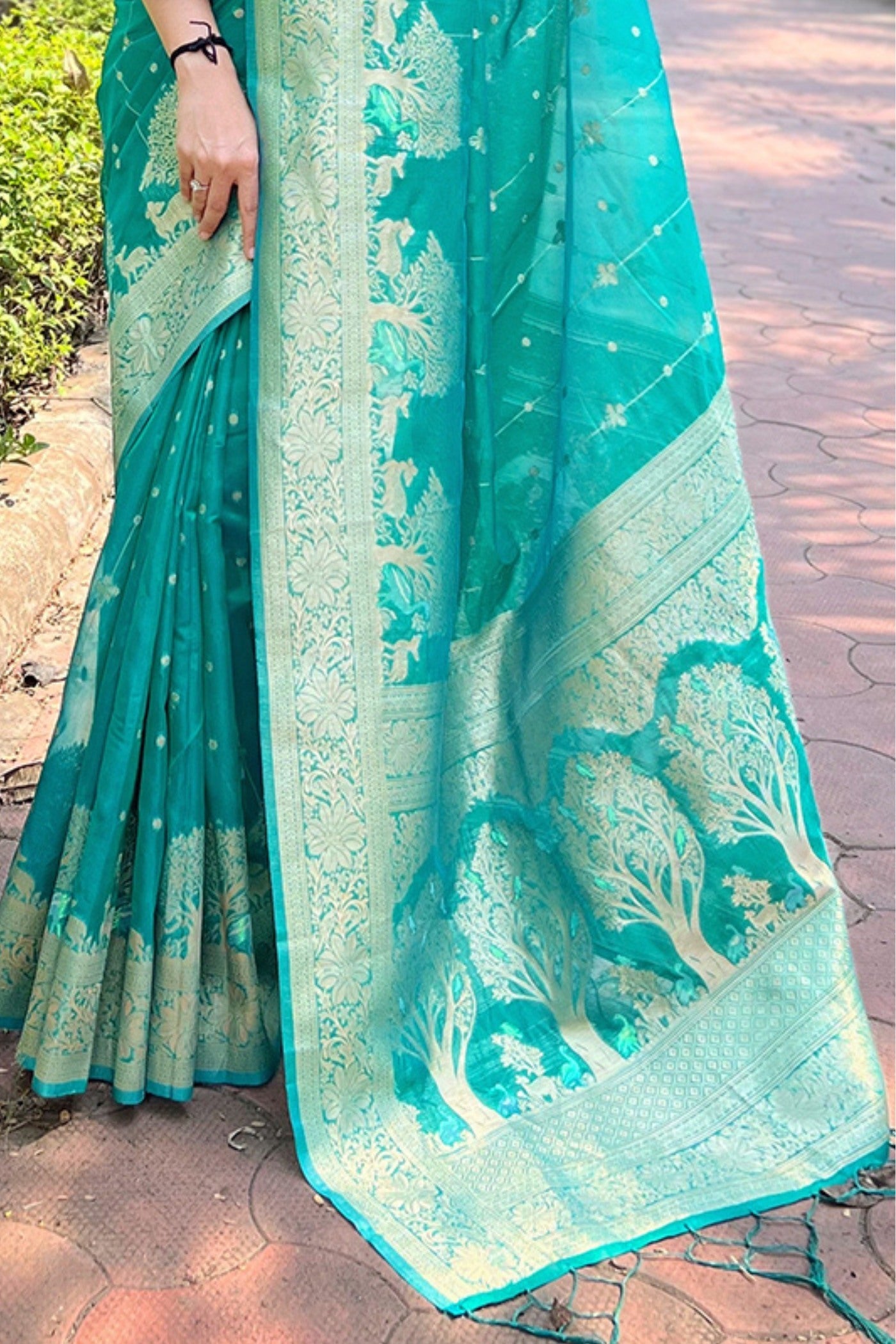 Roma Green Zari Woven Organza Saree