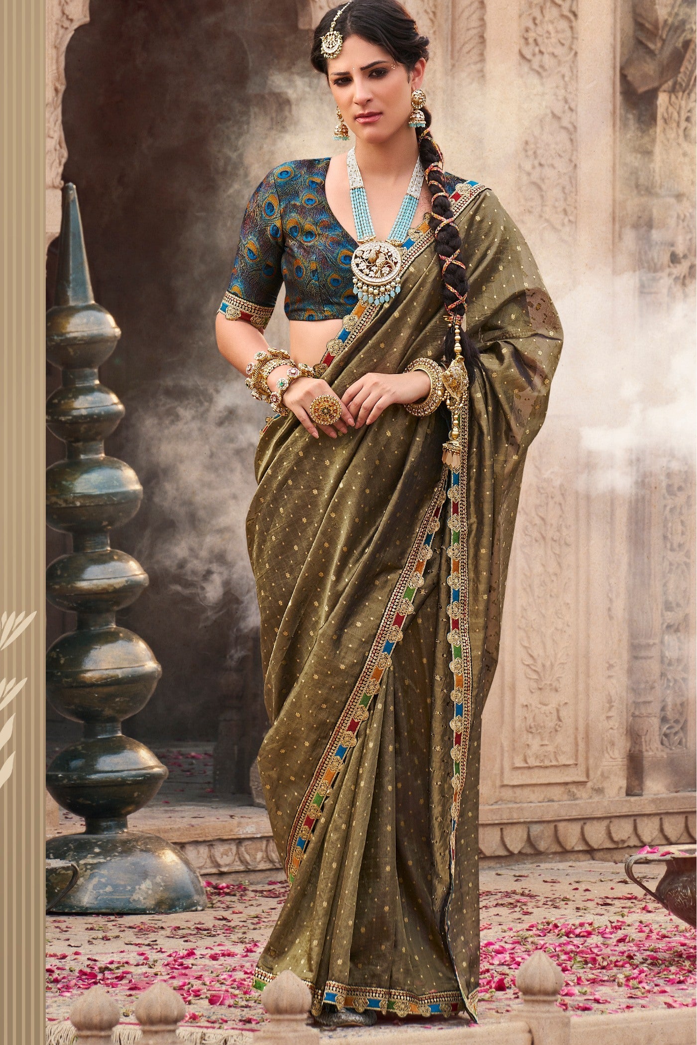 Spicy Mix Brown Tissue Designer Saree