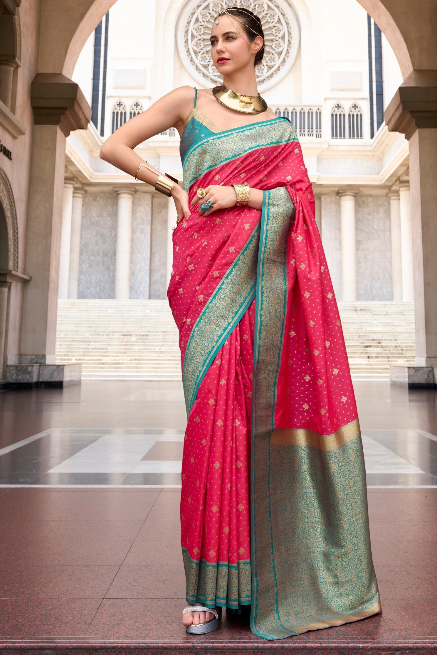 Faded Cherry Pink Zari Woven Banarasi Soft Silk Saree