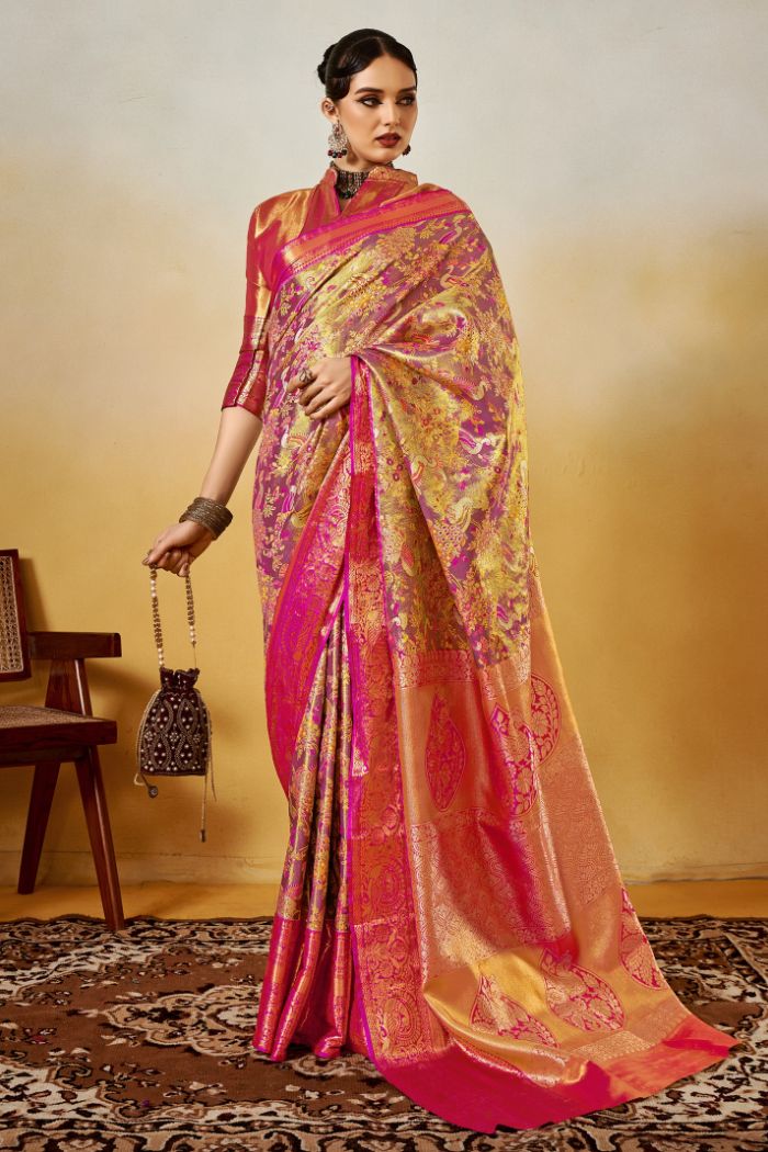 Contessa Pink Woven Kanjivaram Saree