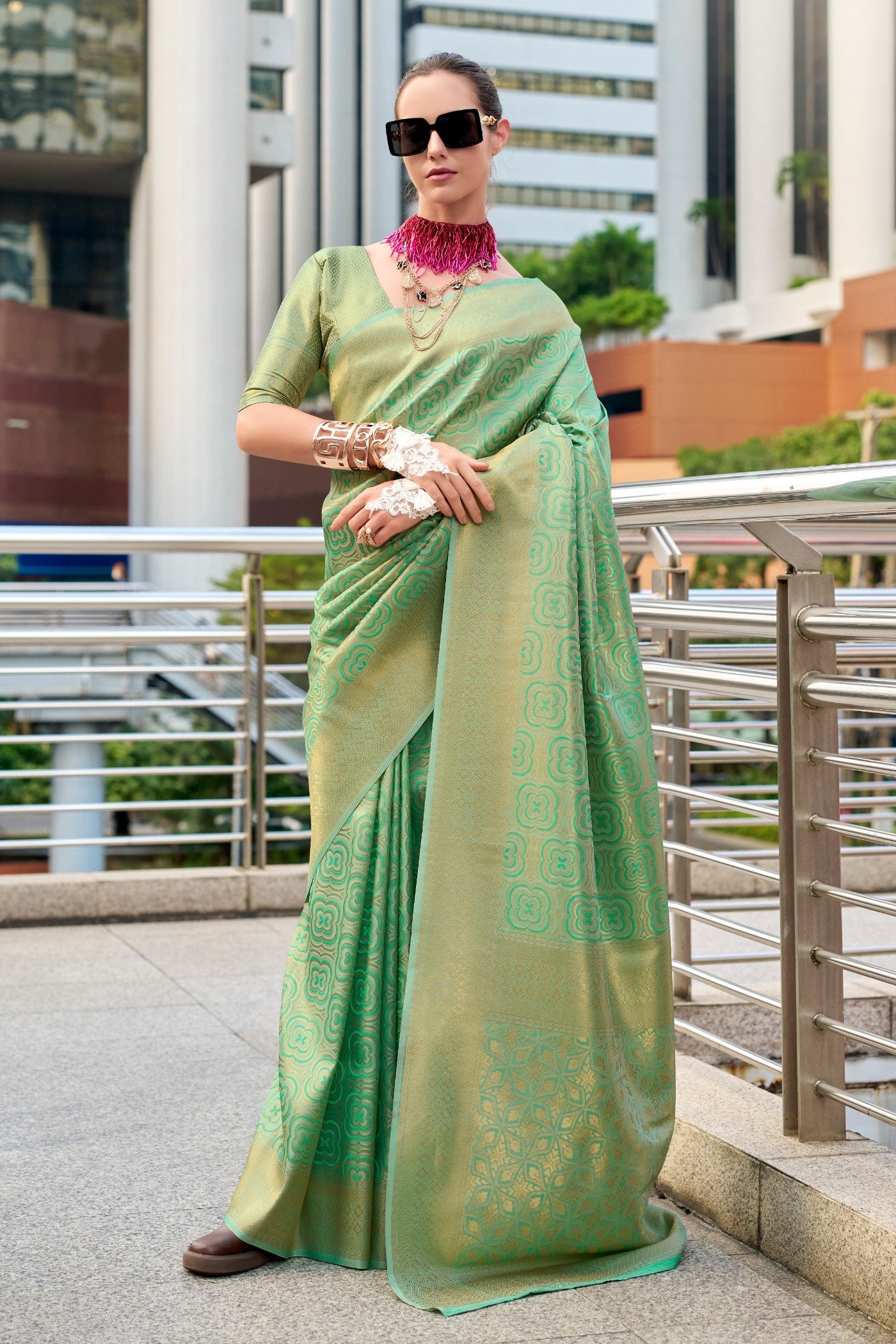 Pear Green Handloom Kanjivaram Saree