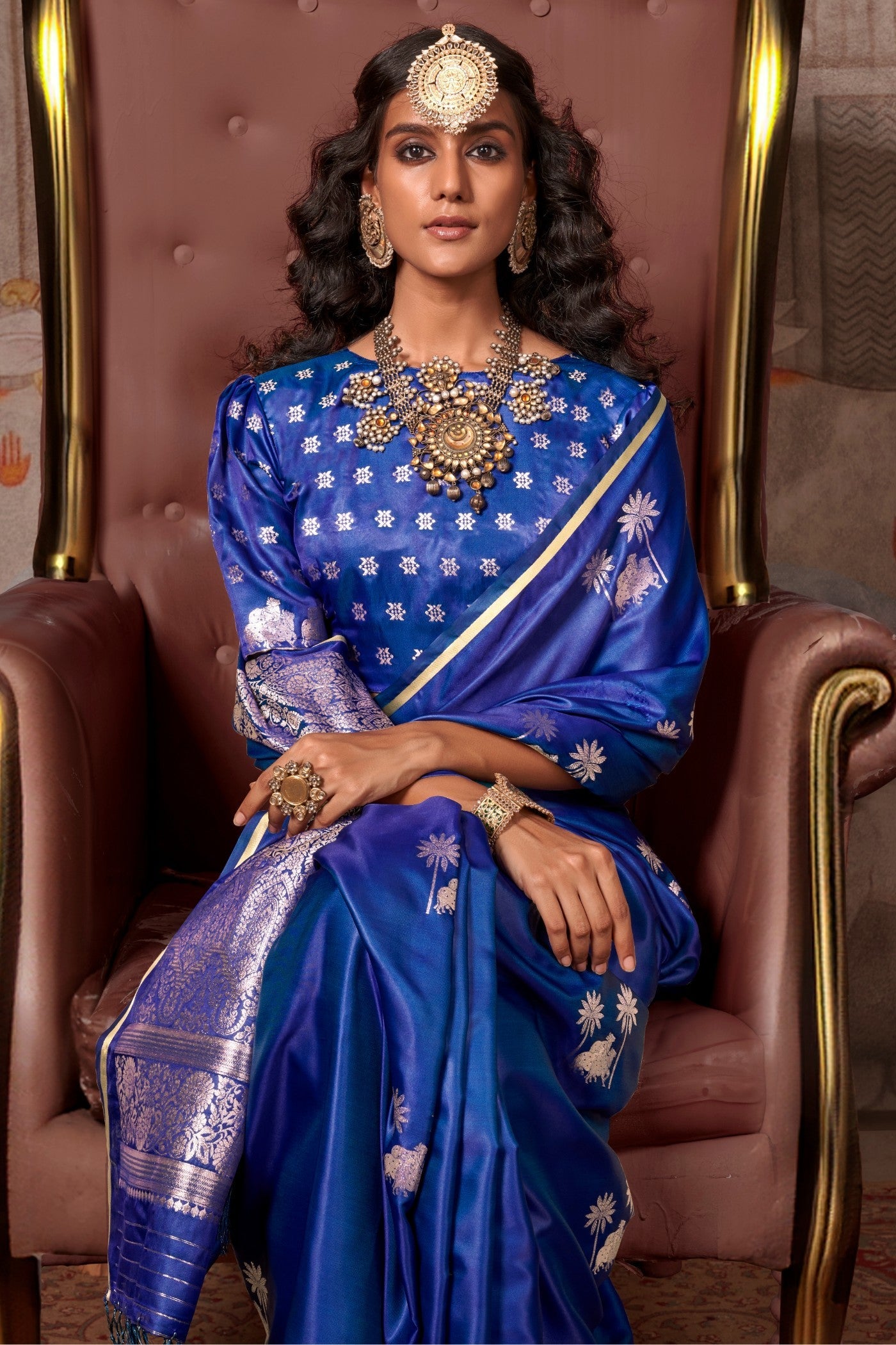 Azure Blue Banarasi Pichwai Satin Saree