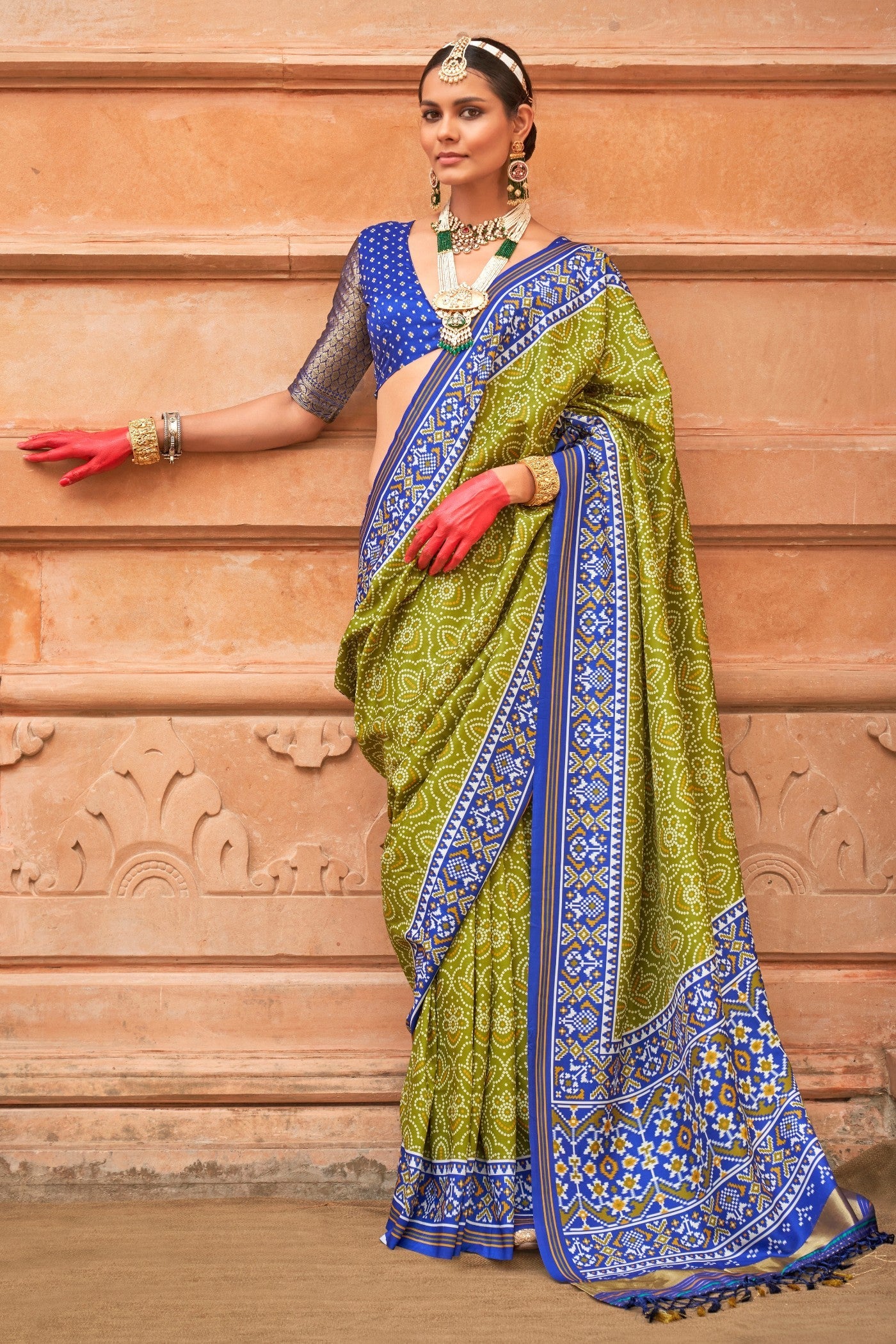 Husk Green Printed Patola Saree