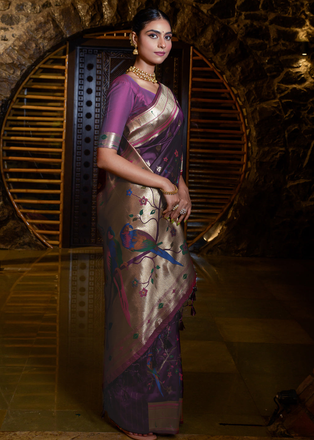 Matterhorn Purple Woven Paithani Silk Saree