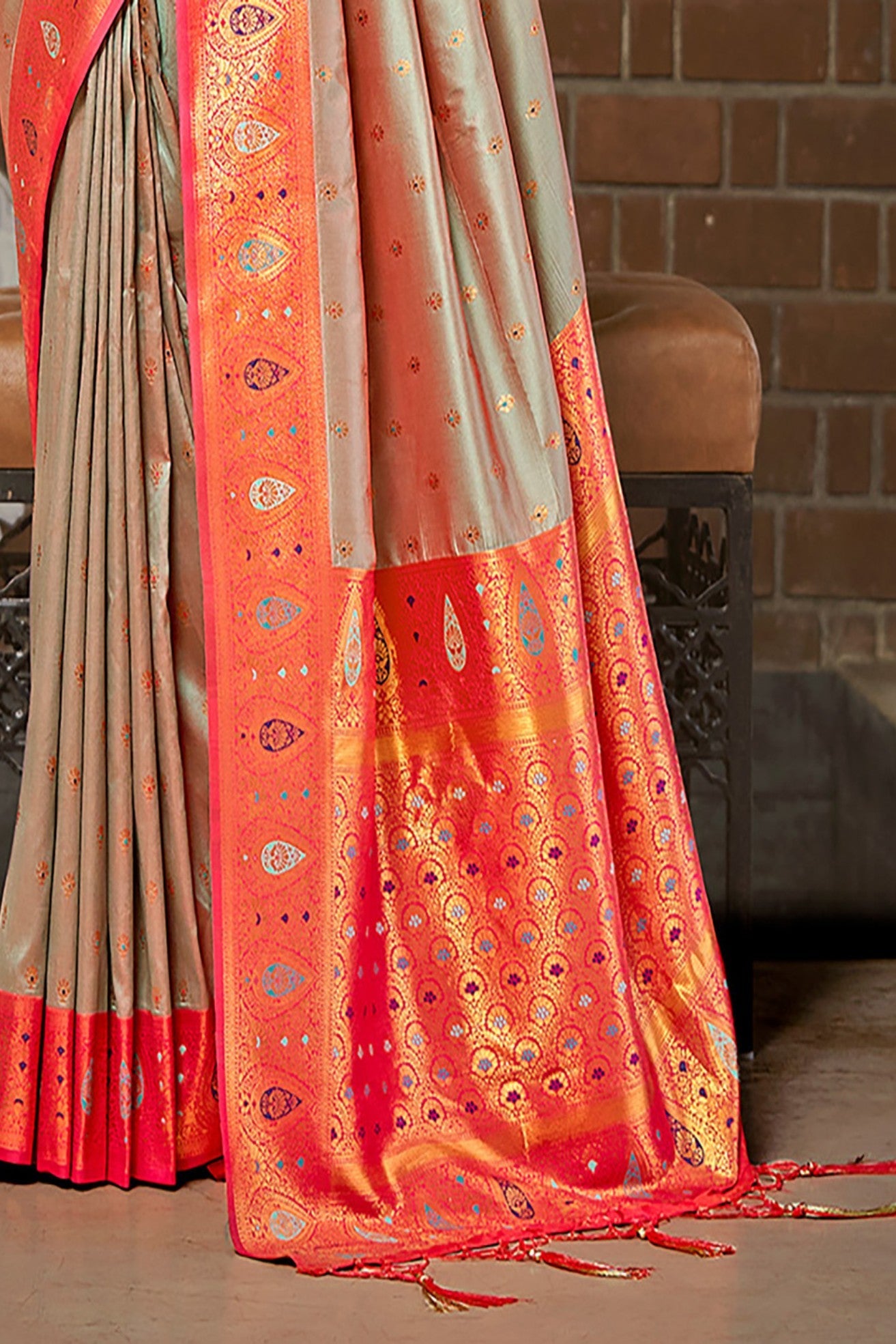 Arrowtown Grey Woven Banarasi Saree