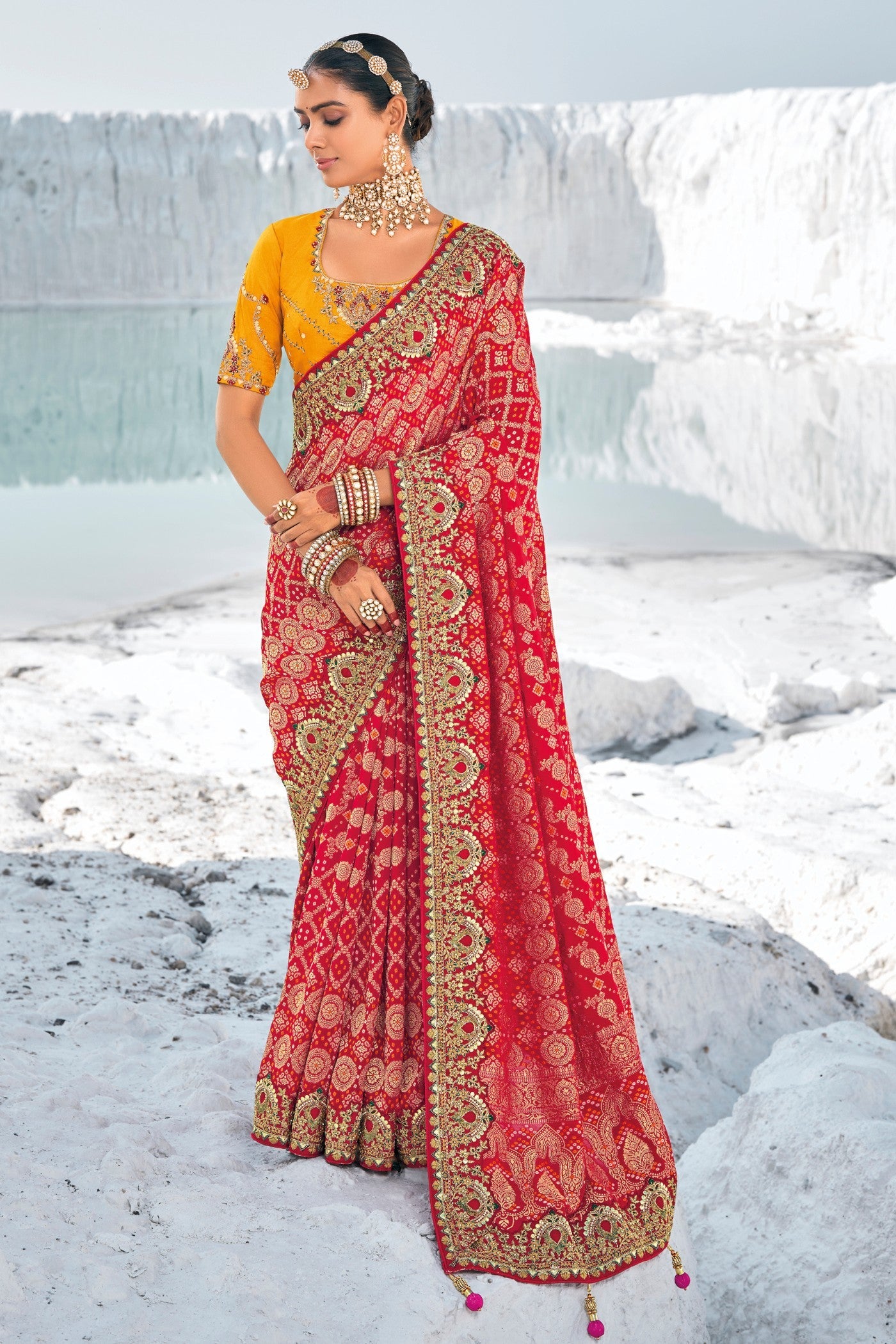 Ruby Red Georgette Patola Saree