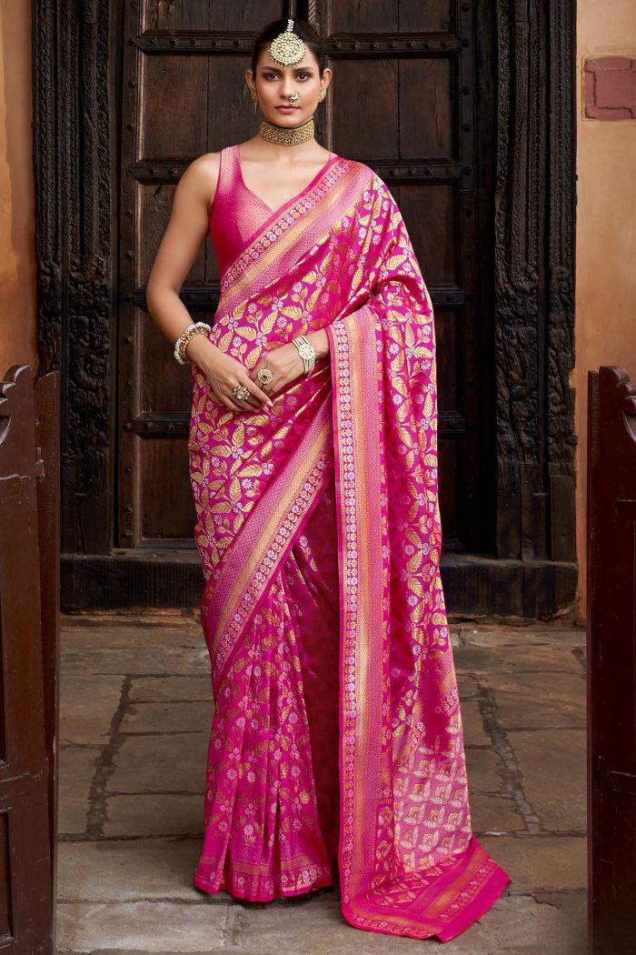 Hibiscus Pink Woven Banarasi Saree