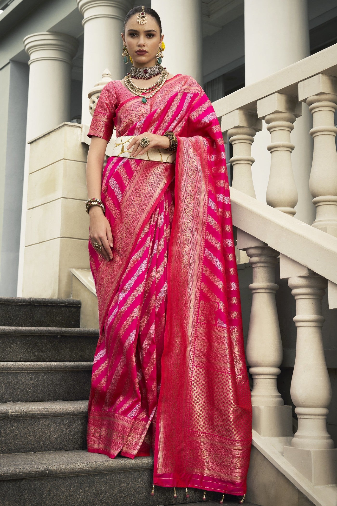 Chestnut Rose Pink Woven Banarasi Saree