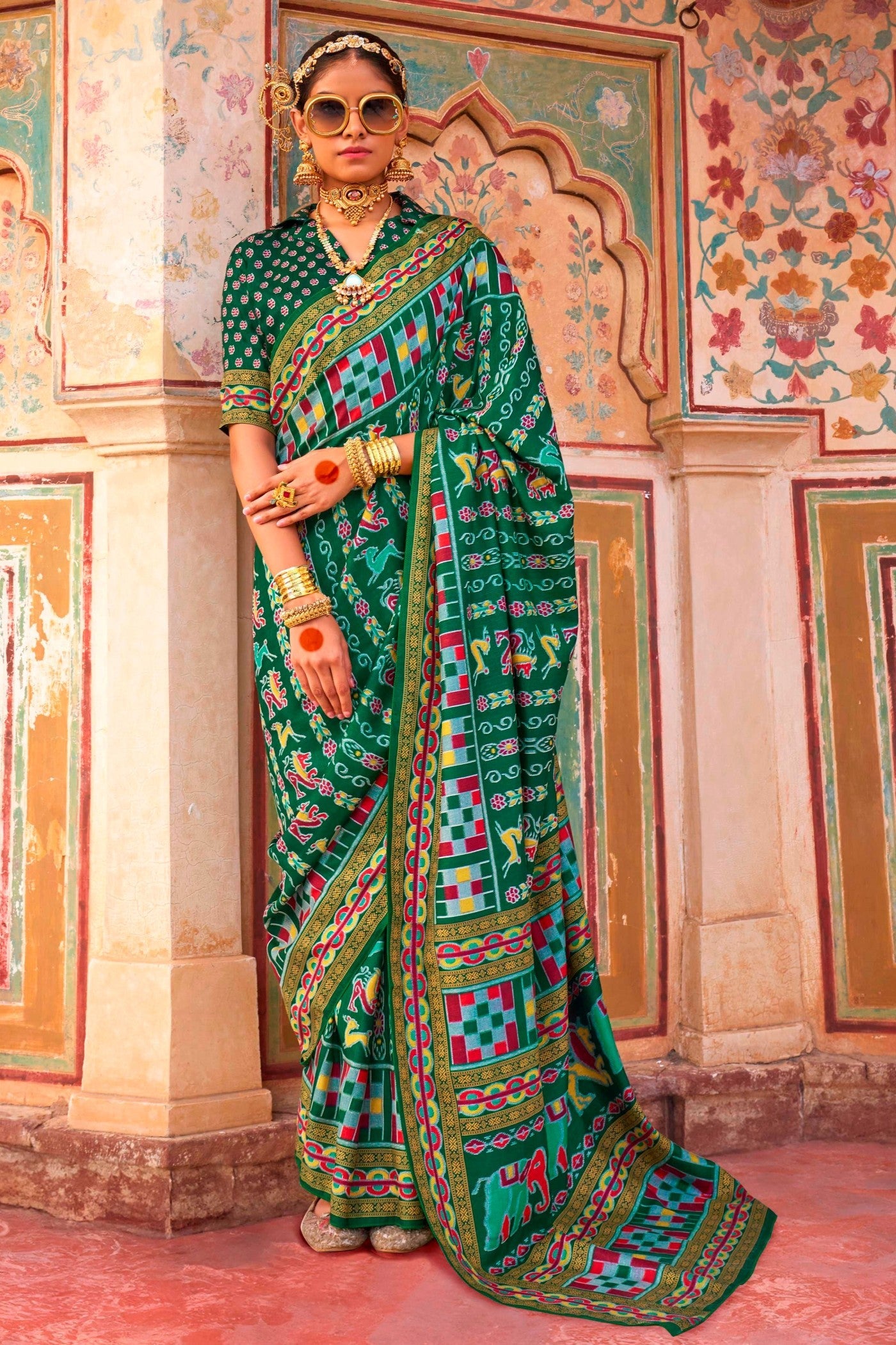 Sea Green Printed Patola Saree