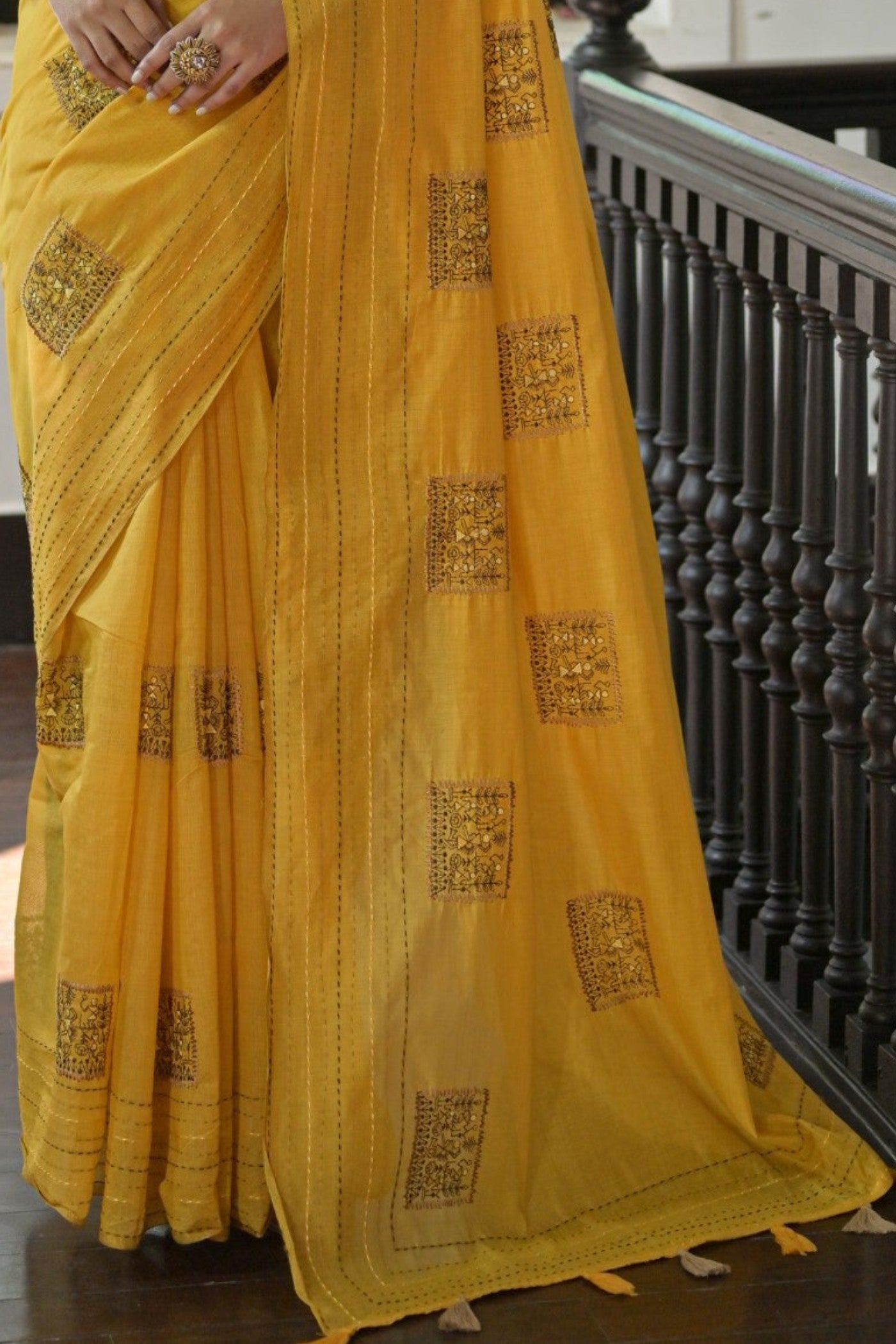 Canary Yellow Linen Soft Silk Saree