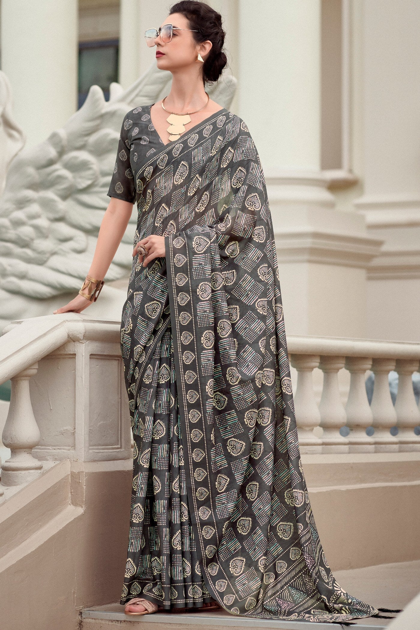 Dorado Grey Mul Mul Cotton Saree