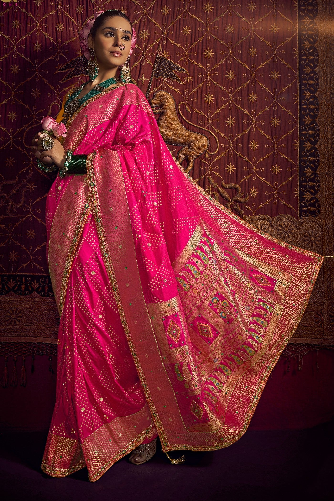 Cabaret Pink Designer Banarasi Dola Silk Saree