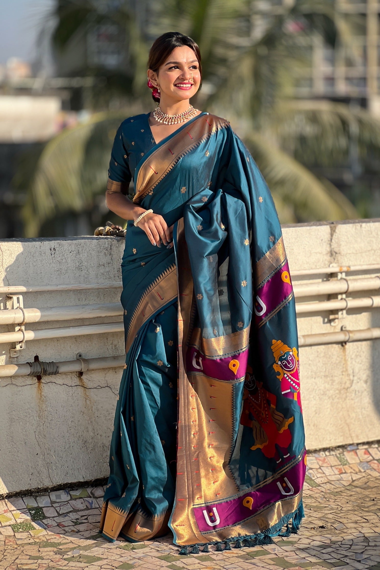 Peacock Blue Woven Paithani Saree