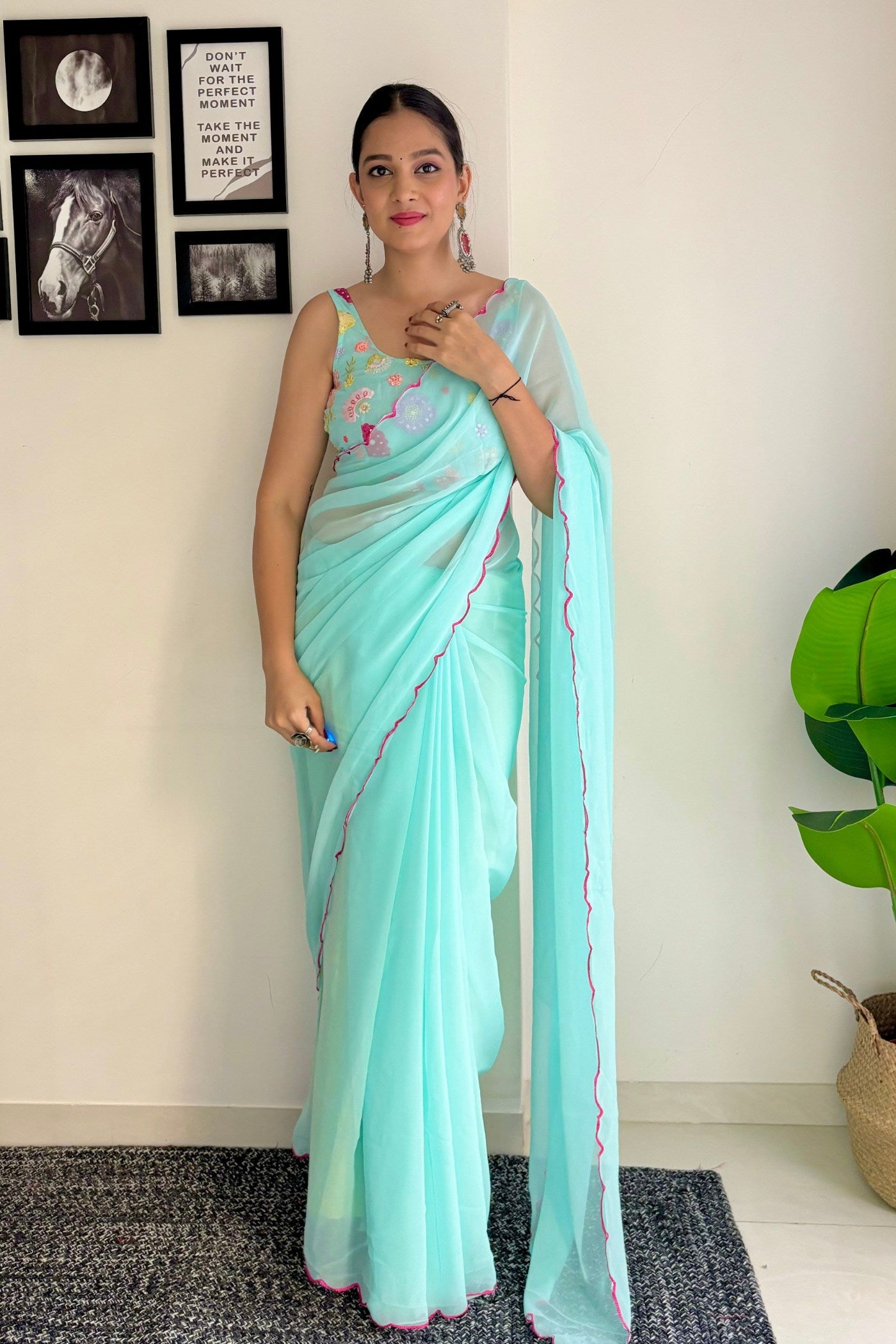 Sky Blue Gerogette Saree