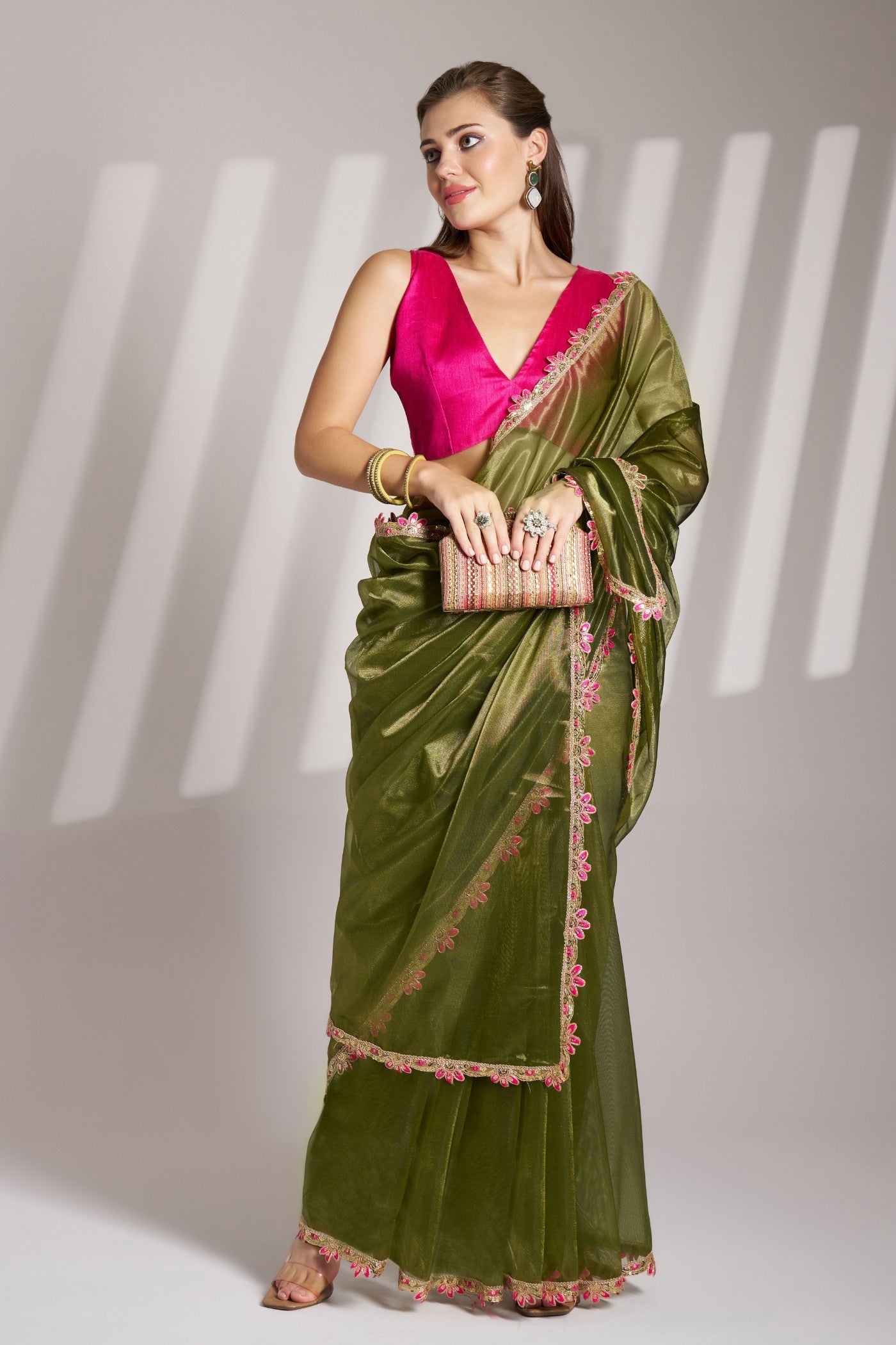 Bronzetone Green Partywear Net Saree