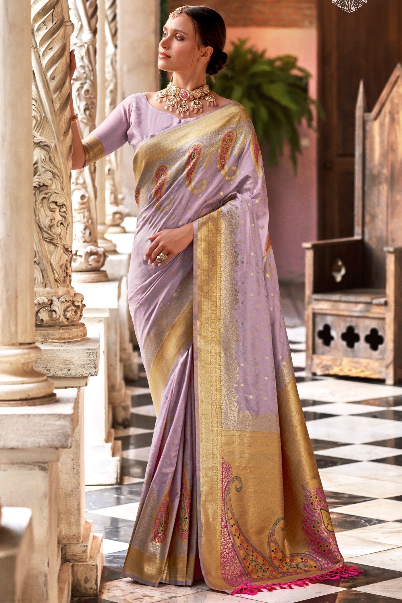 Smokey Purple Banarasi Soft Silk Saree