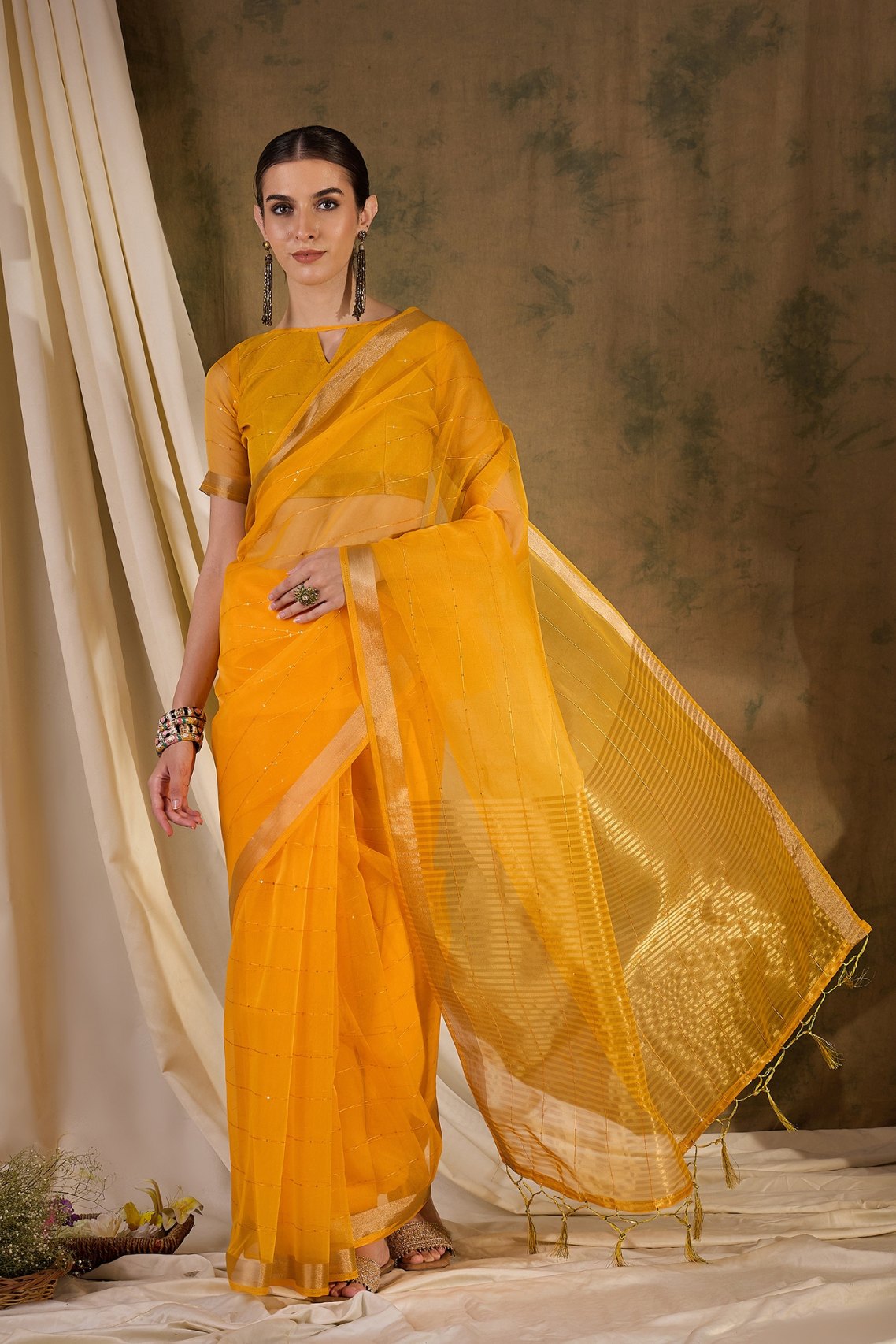 Tulip Yellow Woven Organza Saree