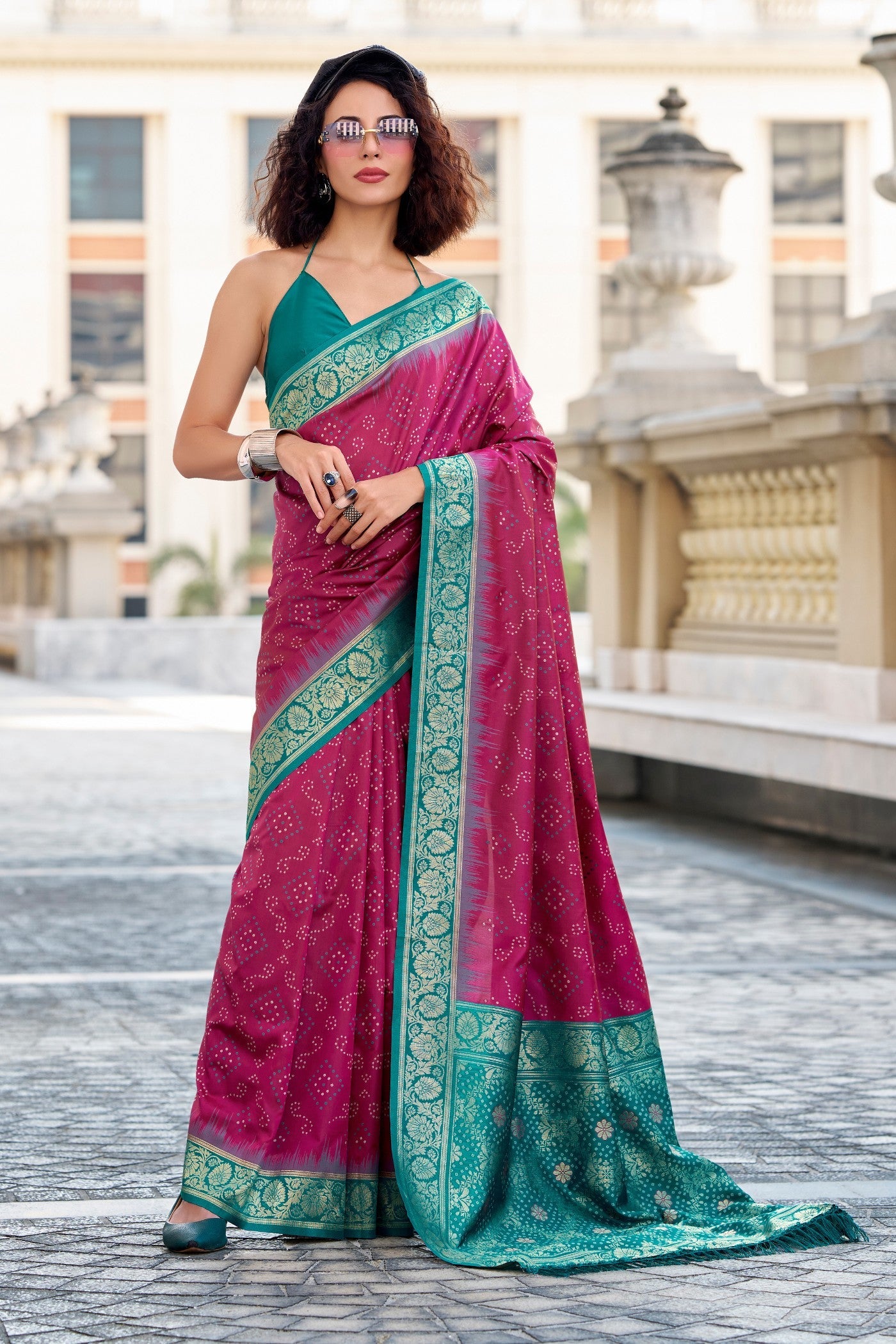 Night Shadz Purple Woven Banarasi Bandhani Soft Silk Saree