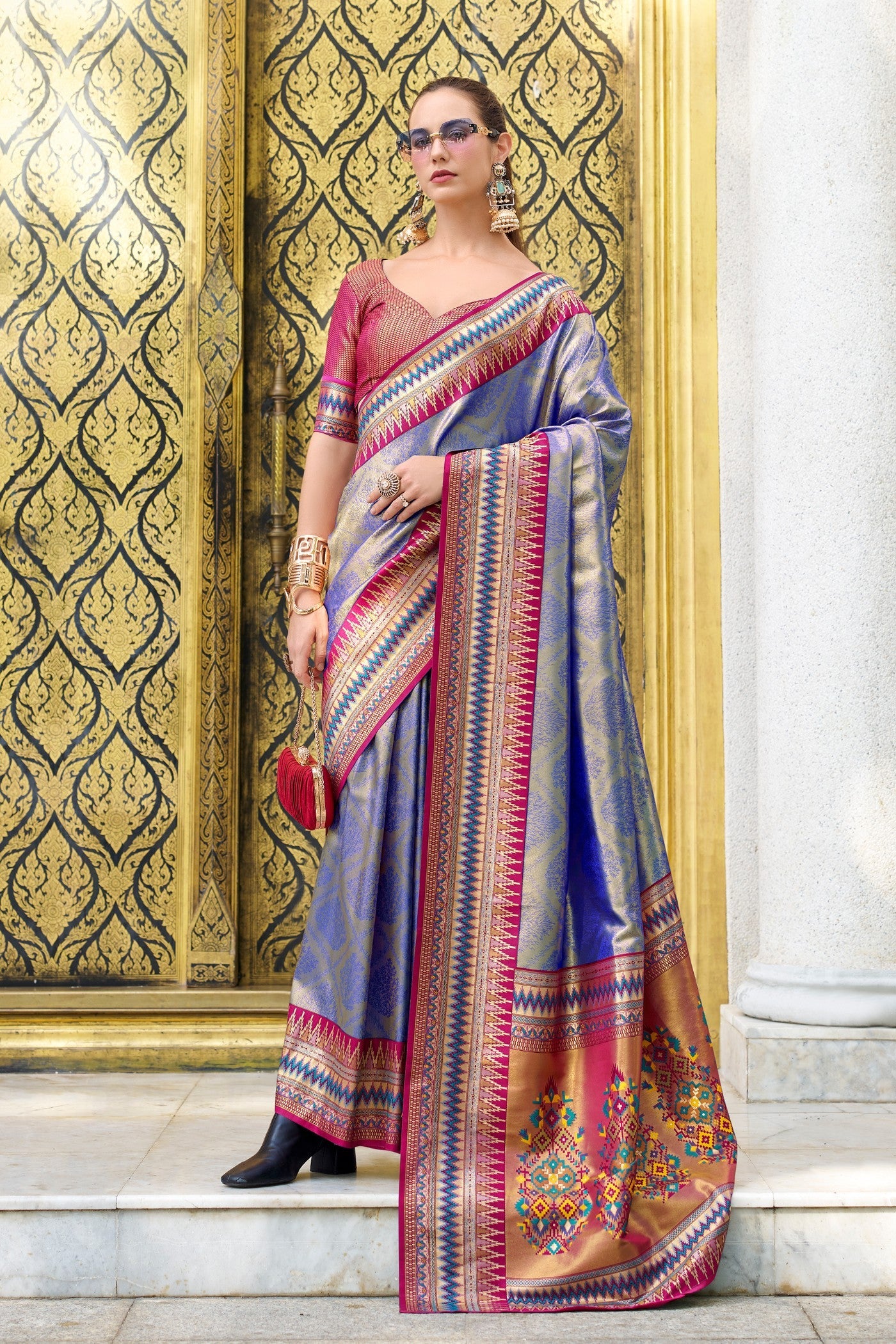 Denim Blue Tissue Handloom Saree