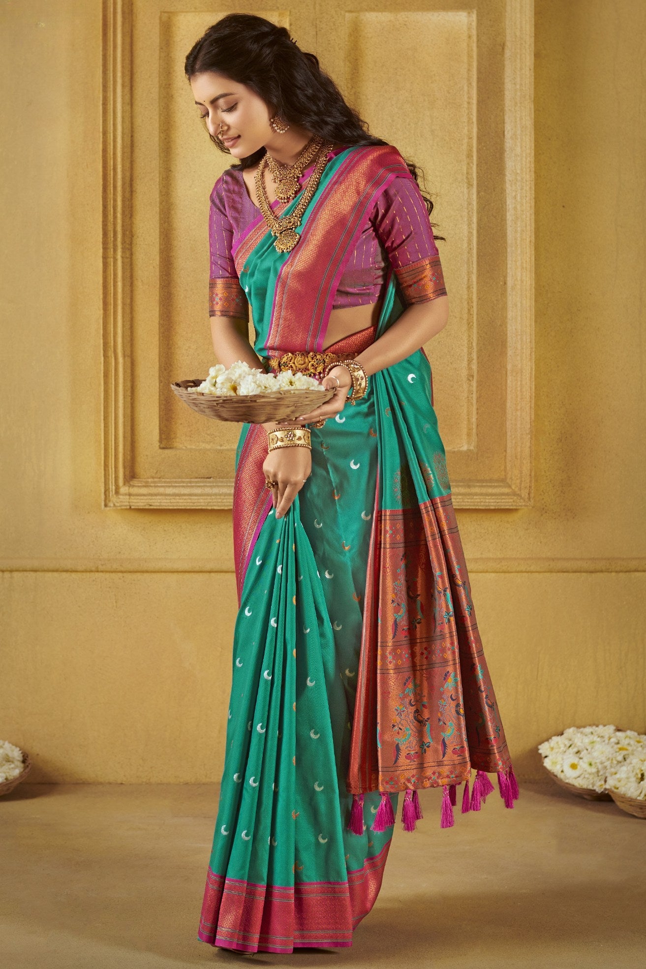 Forest Green Woven Paithani Saree