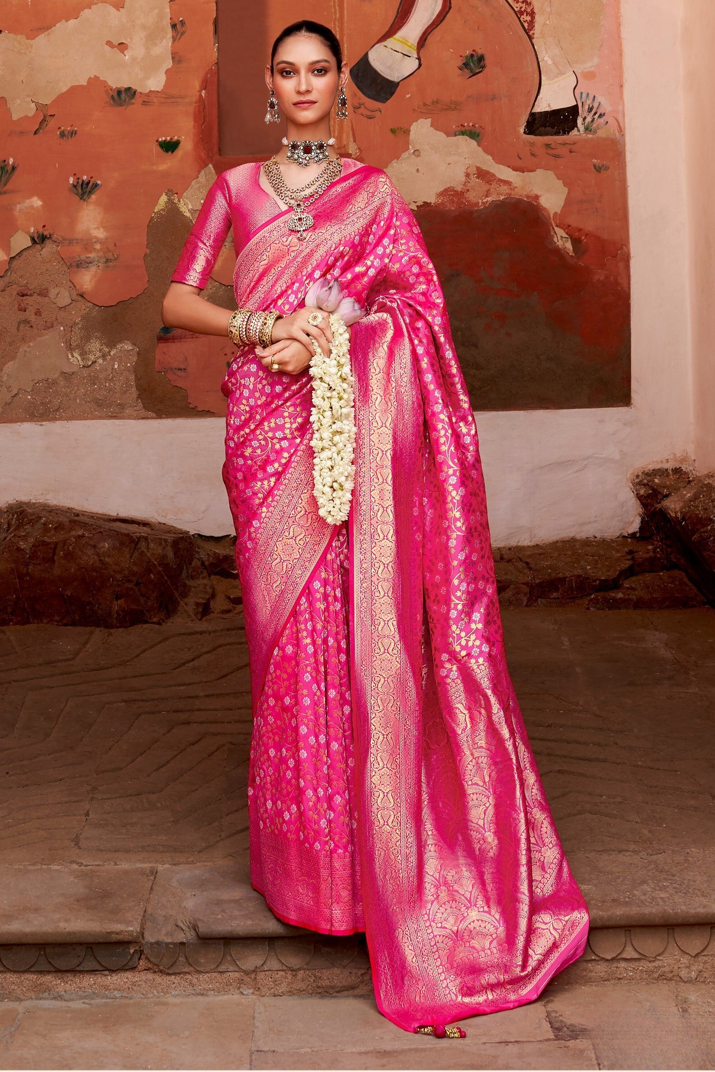 Cabaret Pink Woven Banarasi Saree