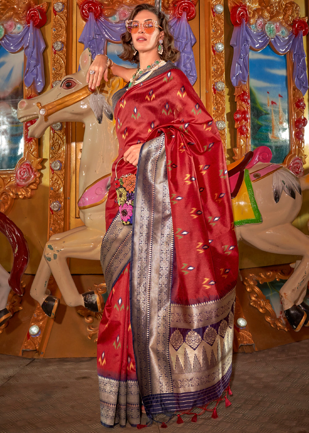 Chestnut Red Handloom Banarasi Silk Saree