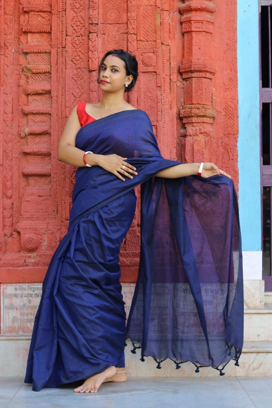 Indigo Blue Mul Cotton Saree