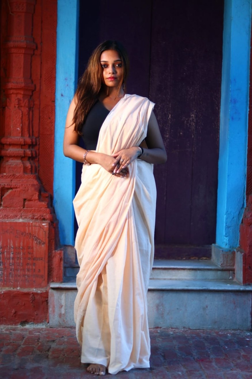 Paper White Mul Cotton Saree