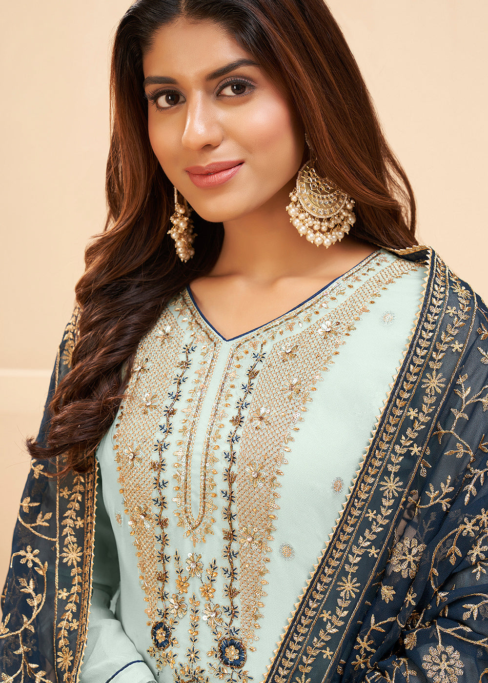 Tranquil Blue Georgette Unstitched Plazzo Suit