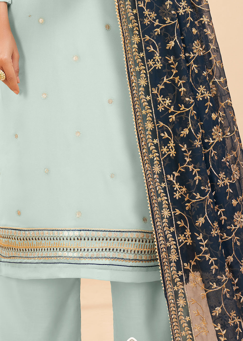 Tranquil Blue Georgette Unstitched Plazzo Suit