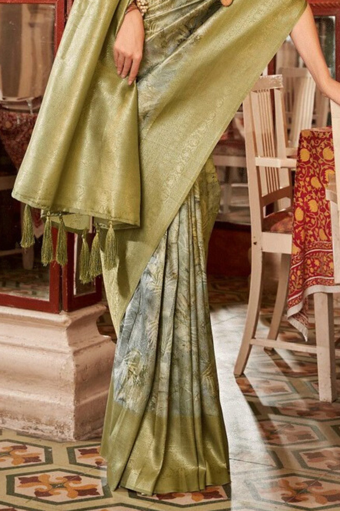 Costa Del Sol Green Banarasi Digital Printed Saree