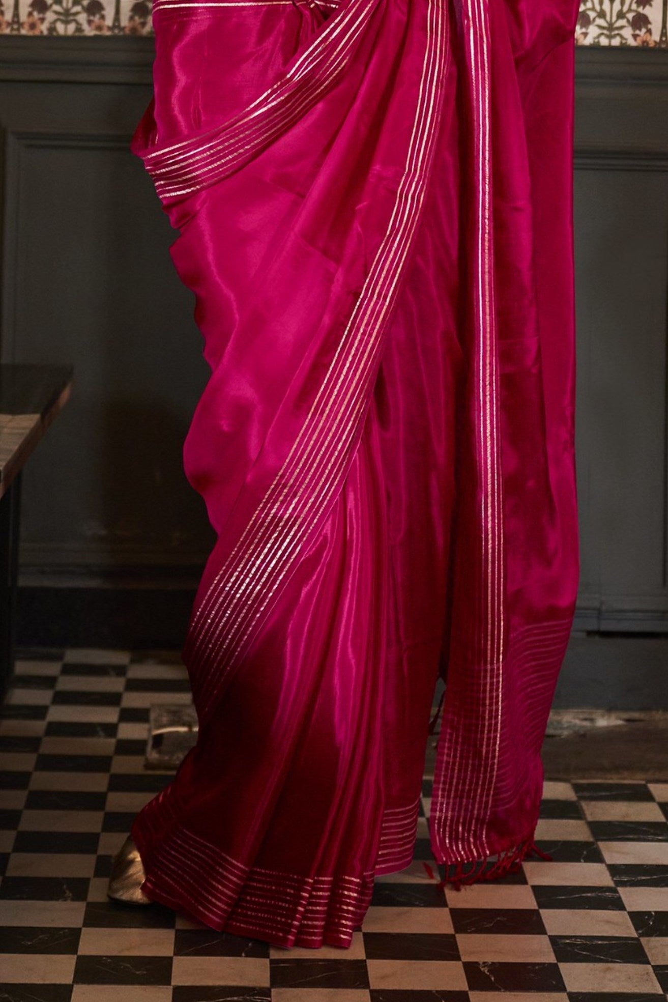 Jazzberry Jam Pink Viscose Satin Handloom Saree