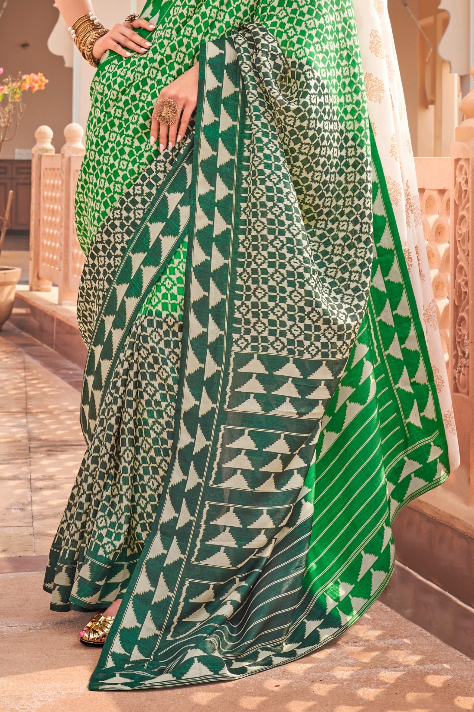 Muted Green Printed Patola Saree