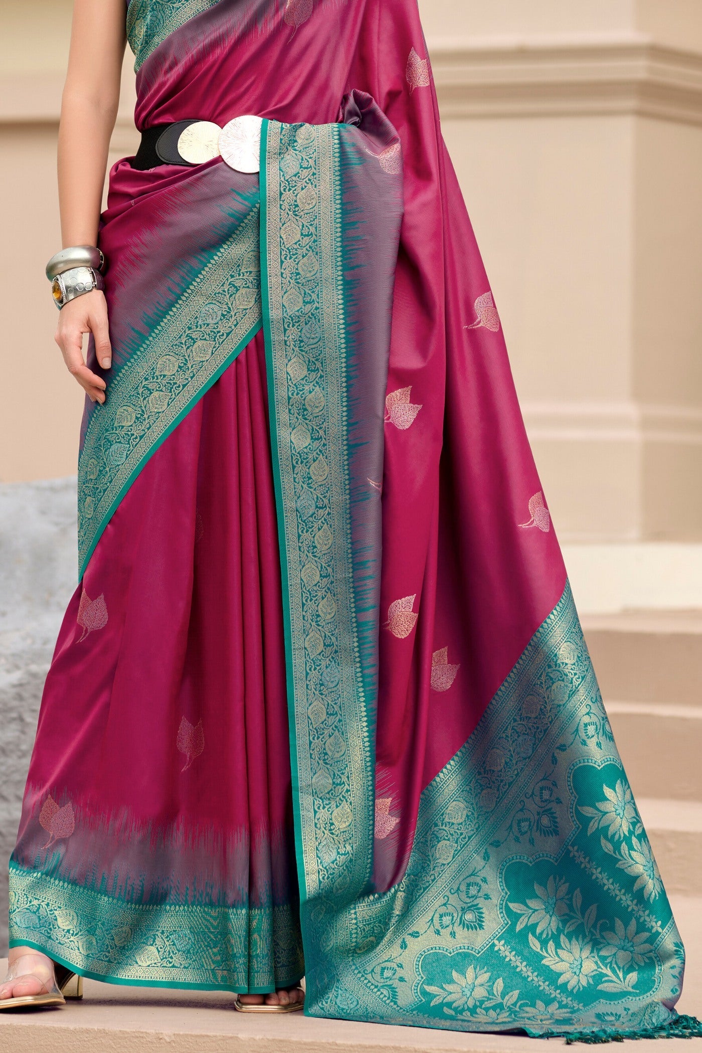 Hibiscus Pink Woven Banarasi Soft Silk Saree