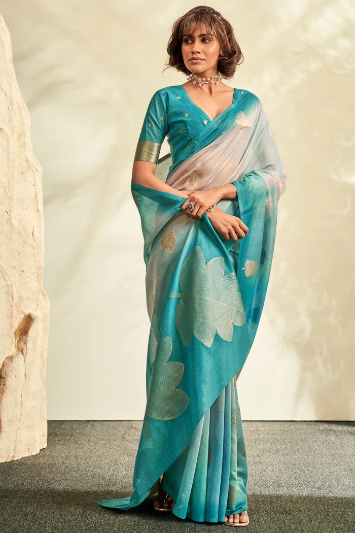 Surfie Blue Banarasi Handloom Khadi Silk Saree