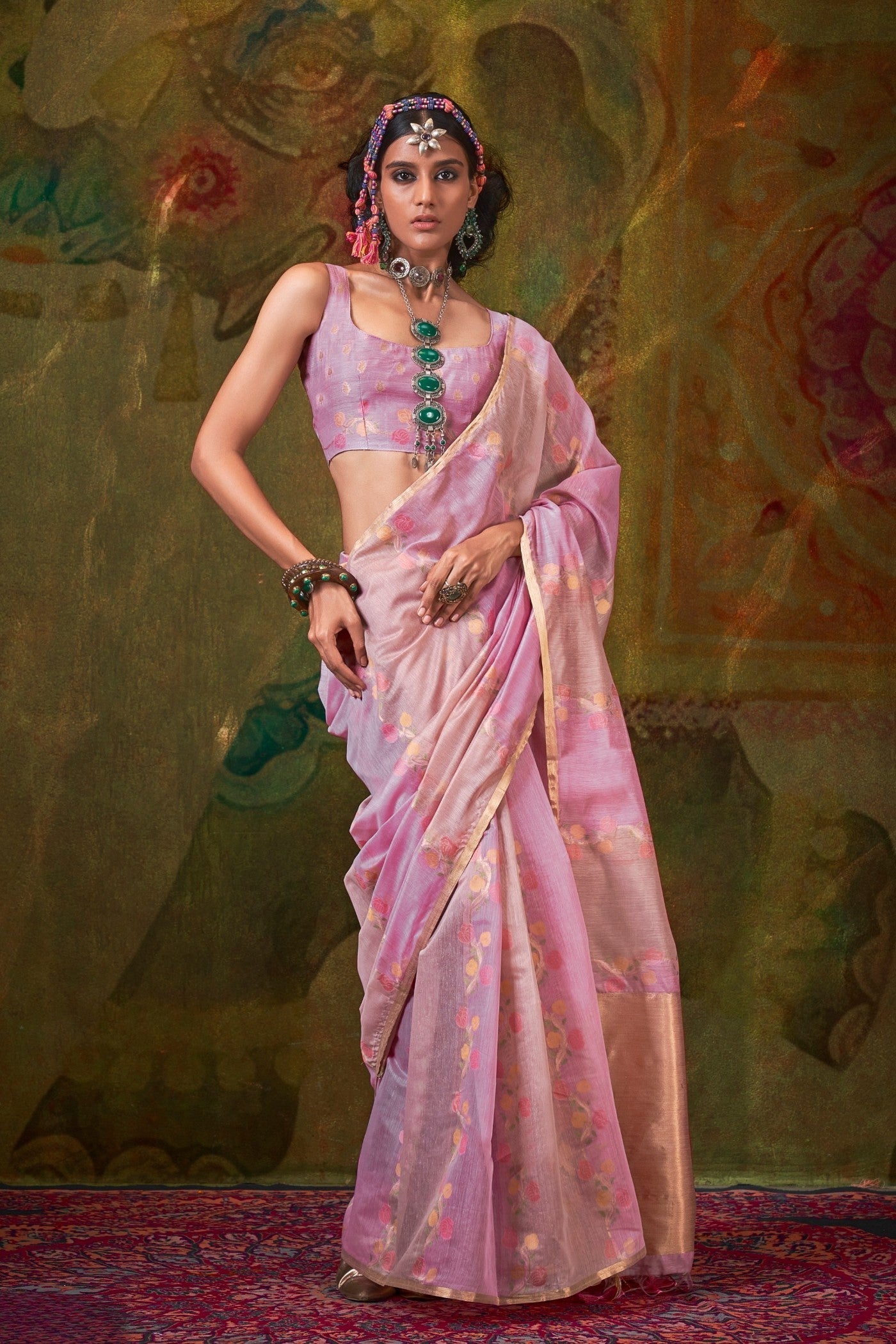 Viola Pink Banarasi Handloom Saree