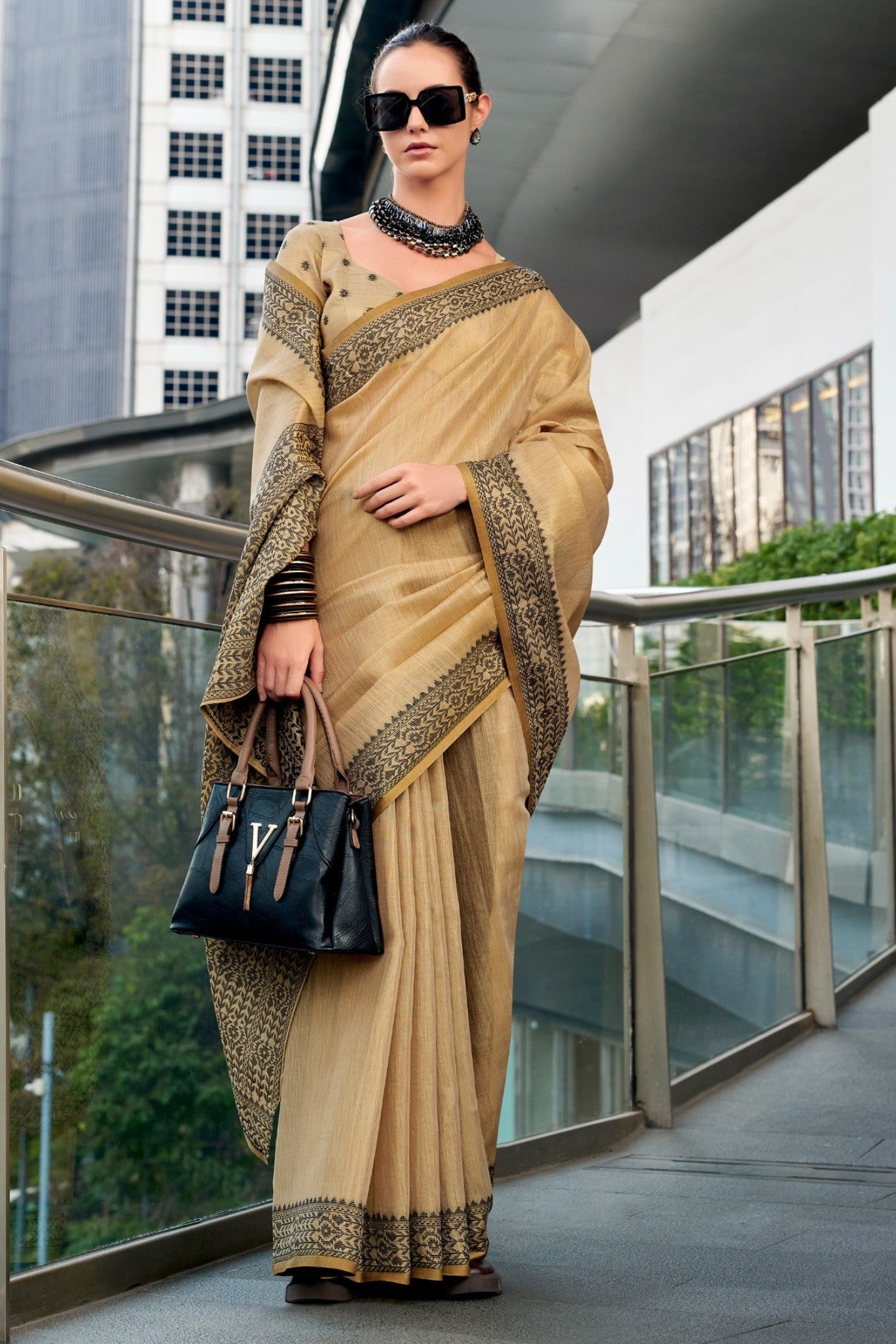 Clay Cream Linen Tissue Silk Saree