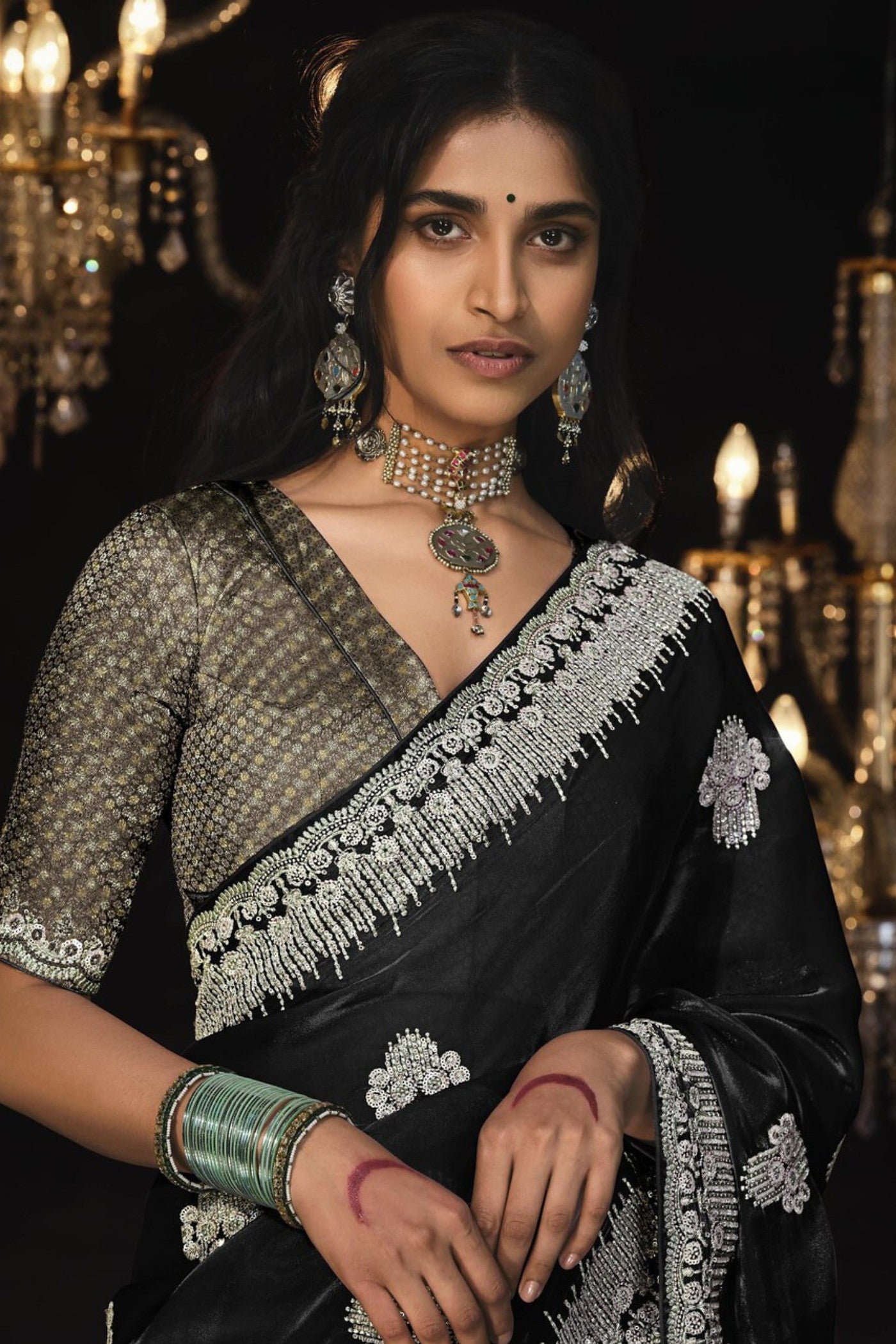 Rich Black Tissue Embroidered Designer Saree