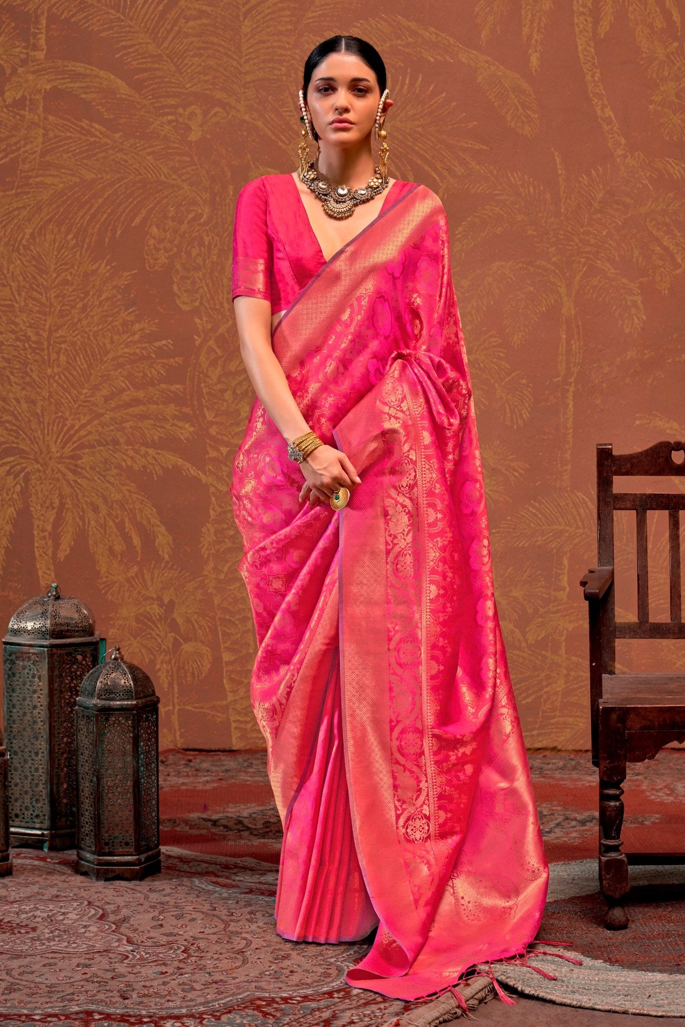 Watermelon Pink Kanjivaram Handloom Saree