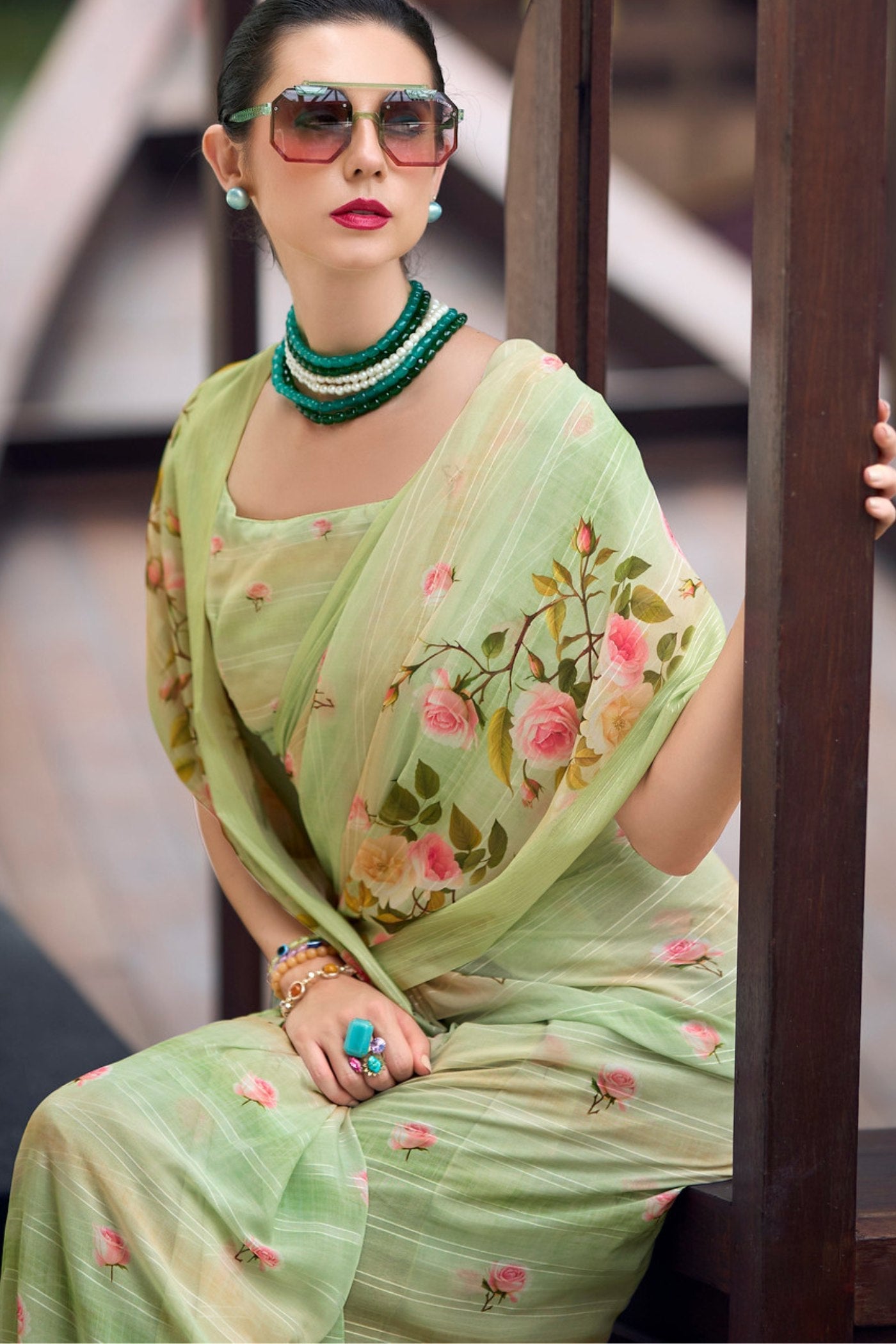 Tana Green Chiffon Silk Saree