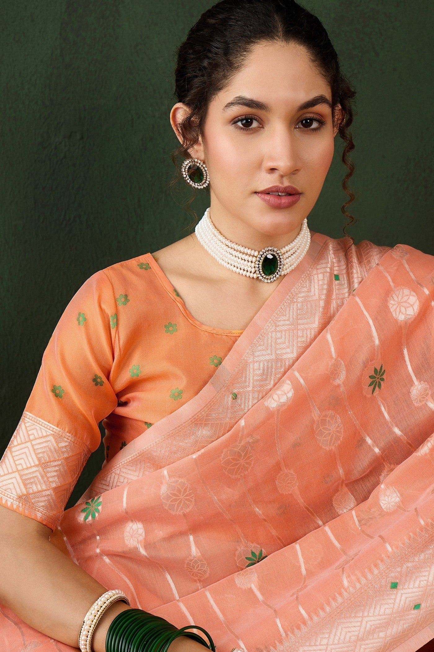 Plum Peach Woven Cotton Saree