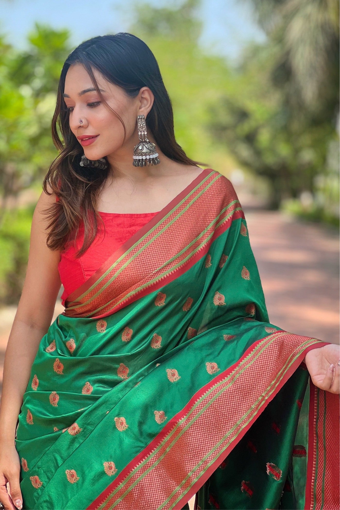 Rain Forest Green Woven Paithani Saree